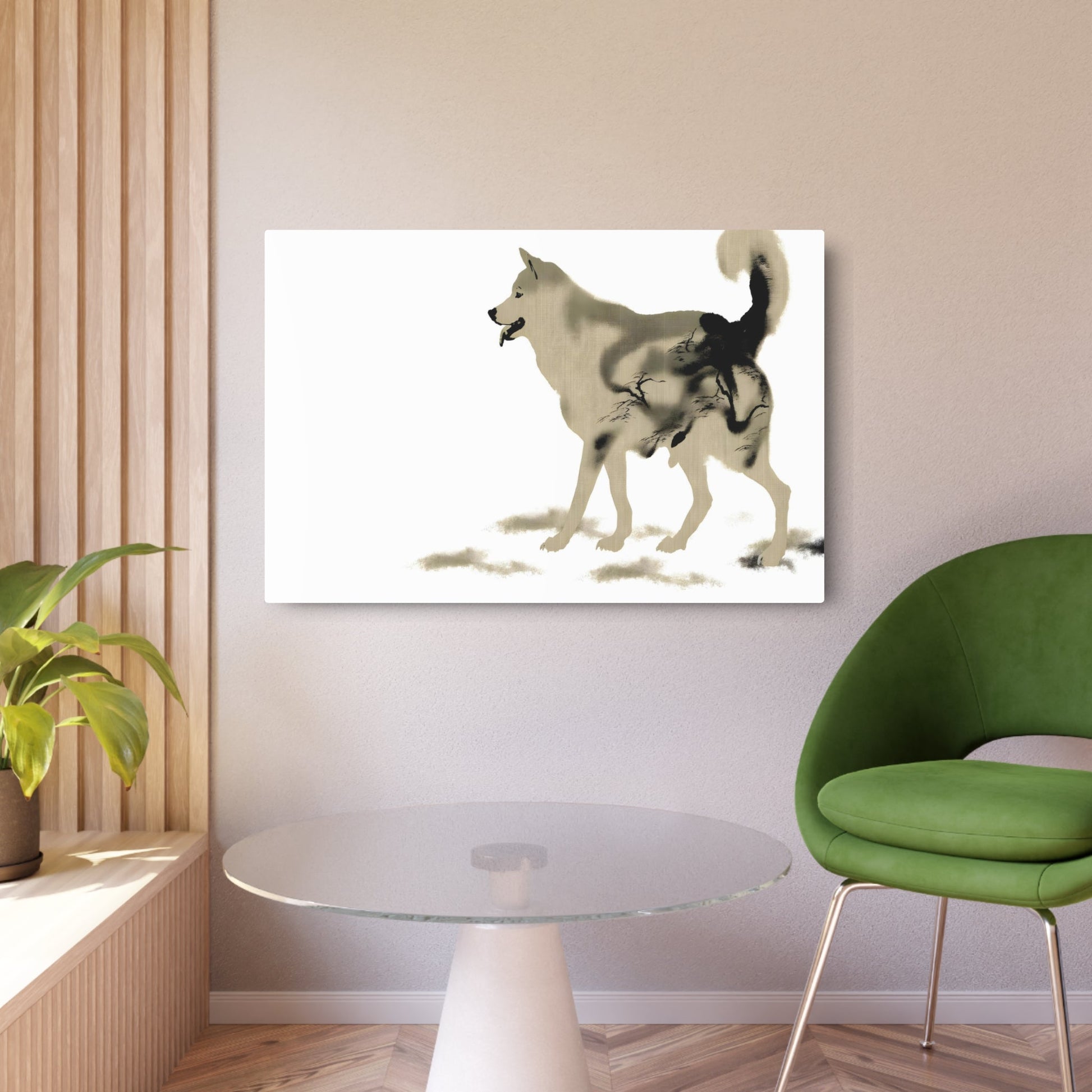 Metal Poster Art | "Kano School Japanese Art Style - Asian Art Featuring Dog as Central Subject" - Metal Poster Art 36″ x 24″ (Horizontal) 0.12''