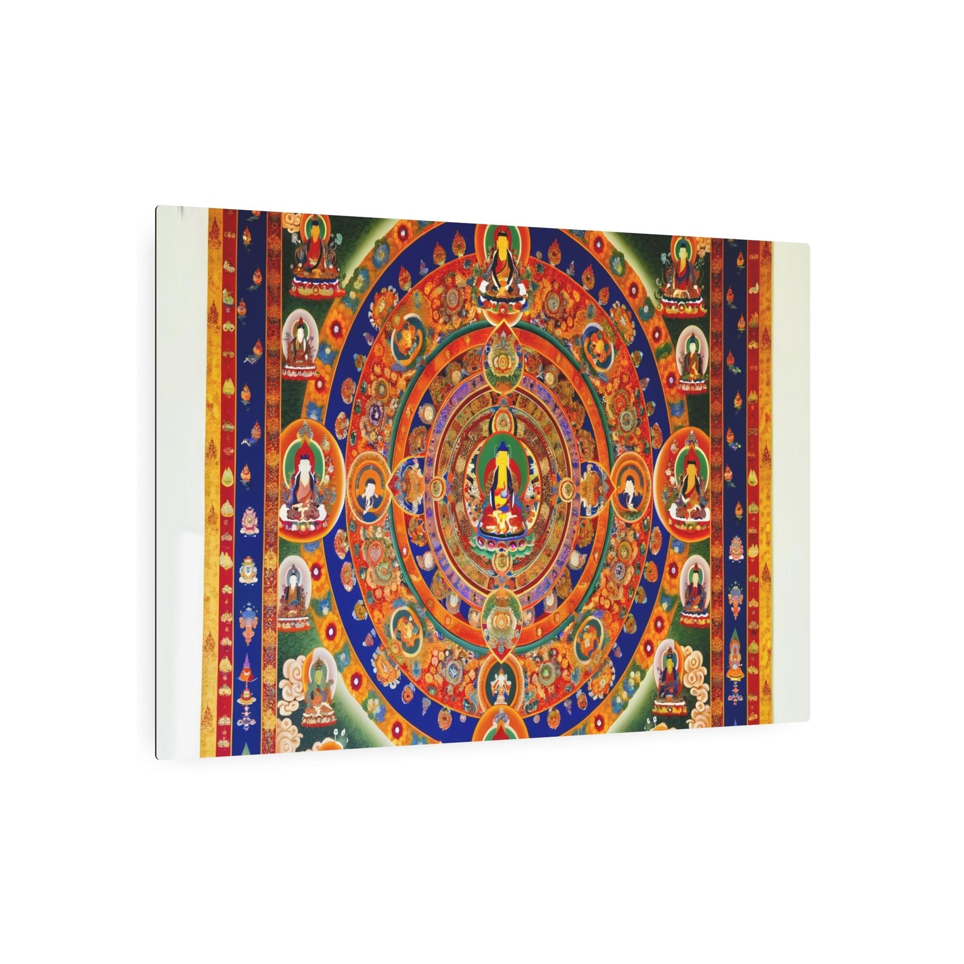 Metal Poster Art | "Vibrant Tibetan Thangka Painting - Intricate Mandala and Buddhist Deities Artwork in Rich Hues - Authentic Asian Art Styles Collection - Metal Poster Art 36″ x 24″ (Horizontal) 0.12''