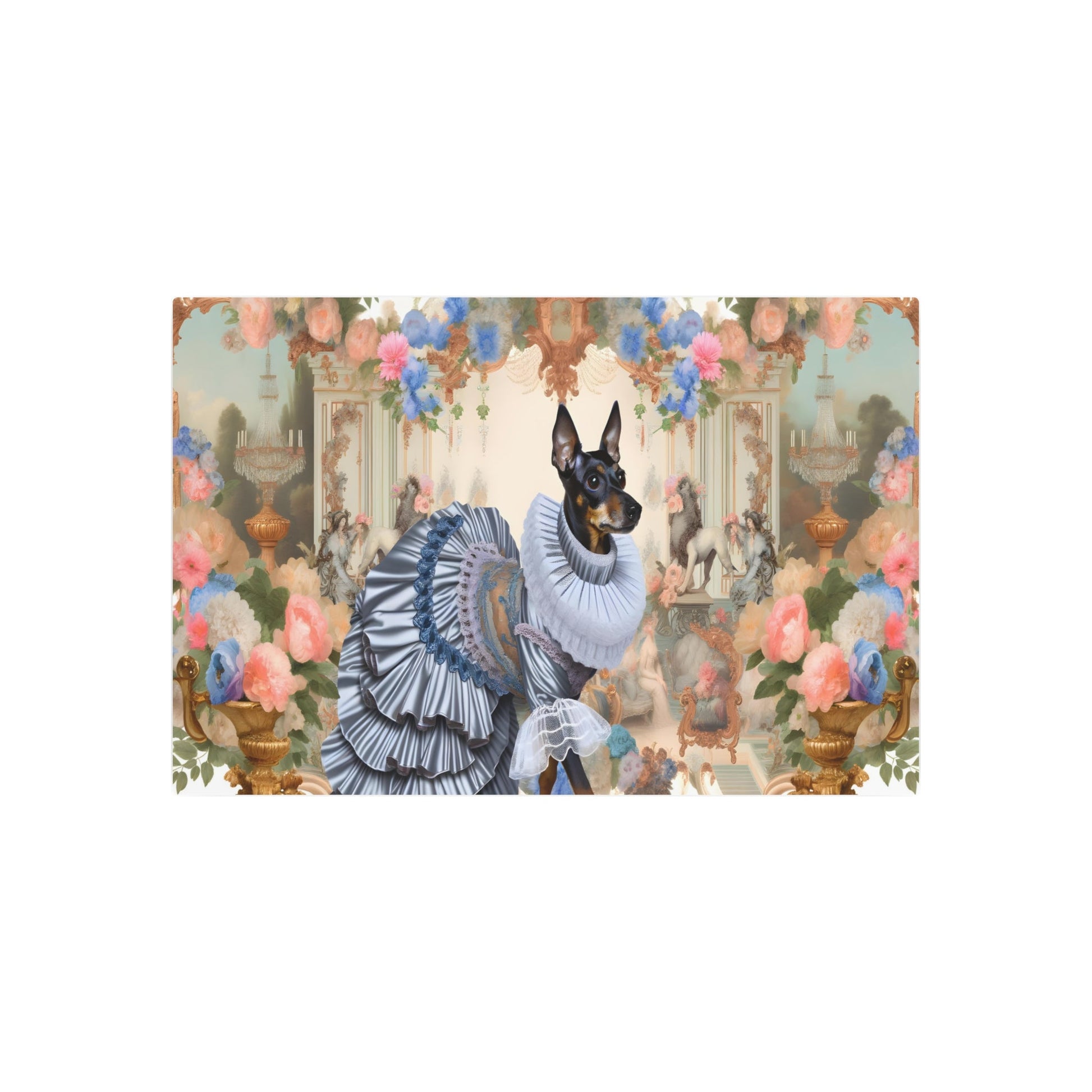 Metal Poster Art | "Rococo-Style Dog Artwork: 18th Century French Aristocratic Elegance in Pastel Colors and Gold Accents under Western - Metal Poster Art 36″ x 24″ (Horizontal) 0.12''