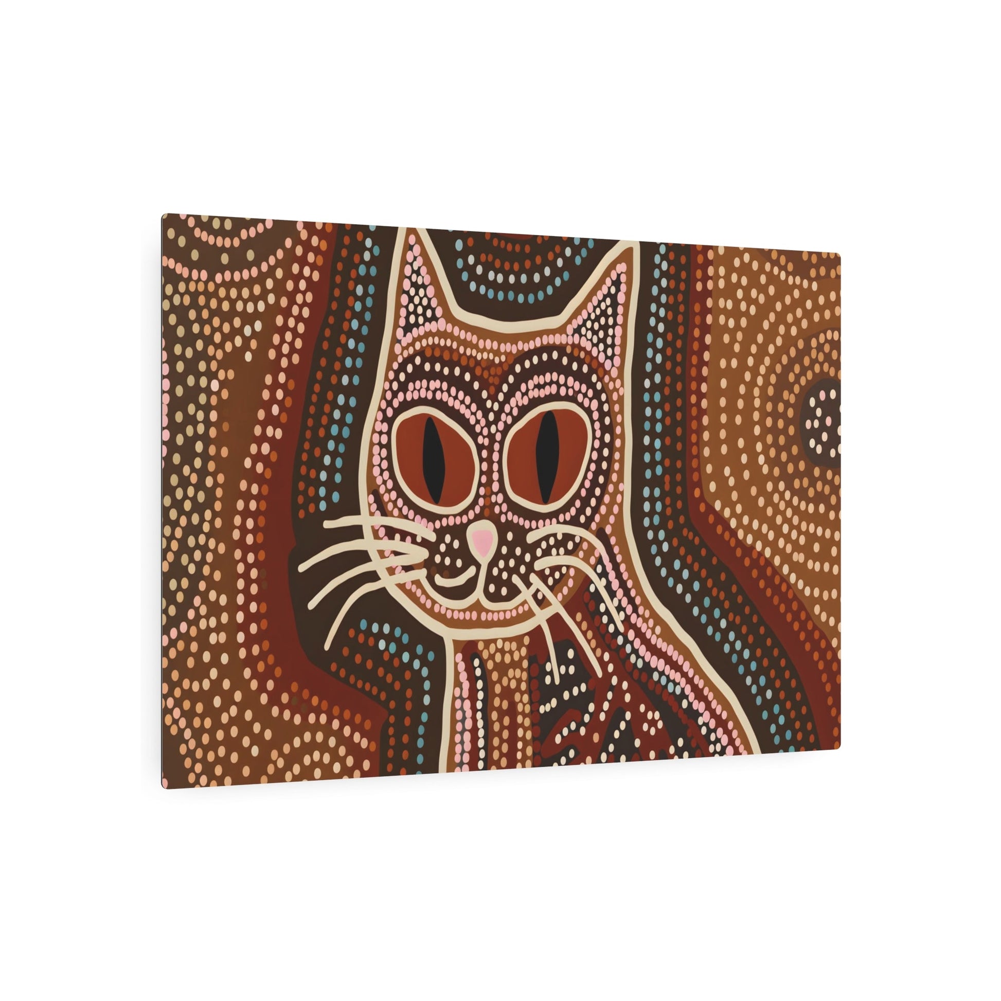 Metal Poster Art | "Aboriginal Art Style Cat Illustration - Authentic Australian Aboriginal Art inspired Feline Image in Non-Western & Global Styles Category" - Metal Poster Art 36″ x 24″ (Horizontal) 0.12''