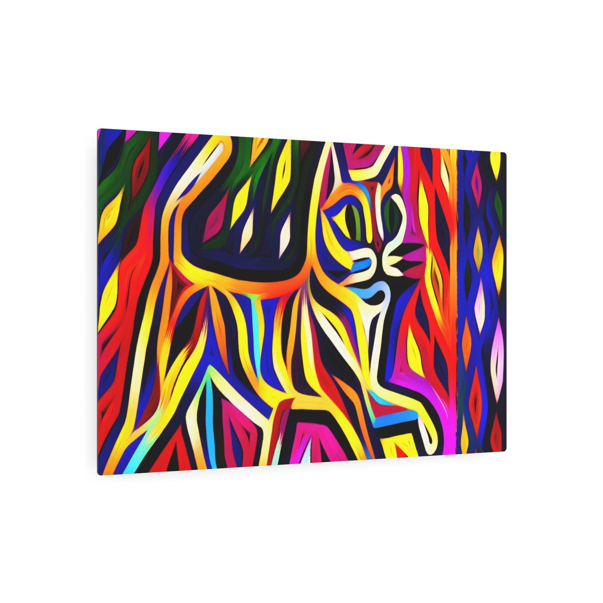 Metal Poster Art | "Bold and Vibrant Pop Art Cat Gossip Picture - Modern Contemporary Style, Exaggerated Features with Striking Contrasting Colors" - Metal Poster Art 36″ x 24″ (Horizontal) 0.12''