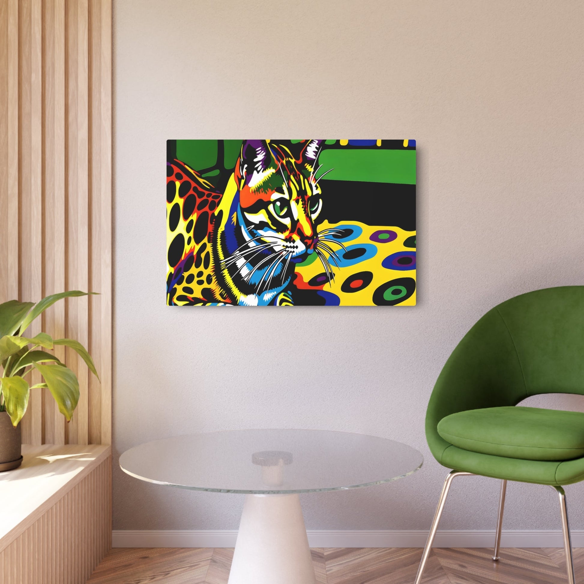 Metal Poster Art | "Vibrant Pop Art-Inspired Colorful Cat Print - Modern & Contemporary Styles, Andy Warhol Influence" - Metal Poster Art 36″ x 24″ (Horizontal) 0.12''