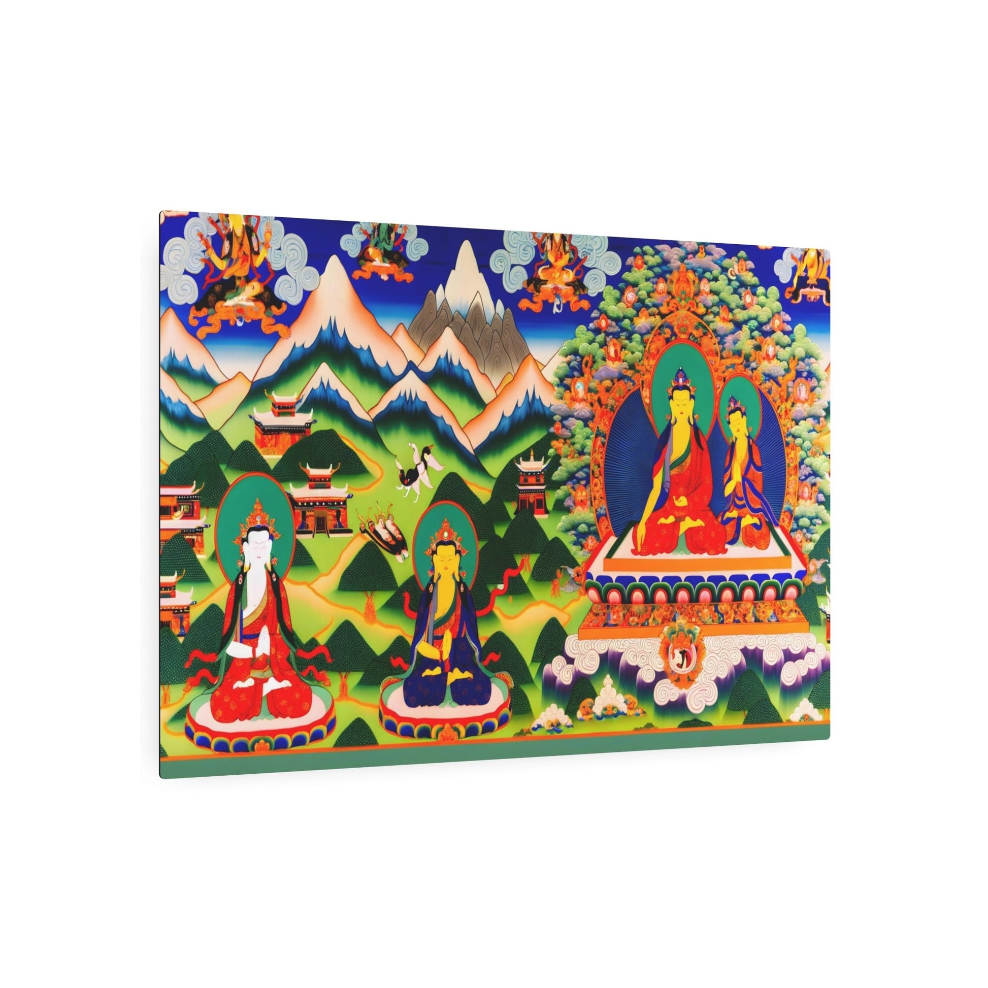 Metal Poster Art | "Tibetan Thangka Painting - Handmade Vibrant Asian Art Style Capturing Spiritual Traditions with Intricate Details & Balanced Compositions" - Metal Poster Art 36″ x 24″ (Horizontal) 0.12''