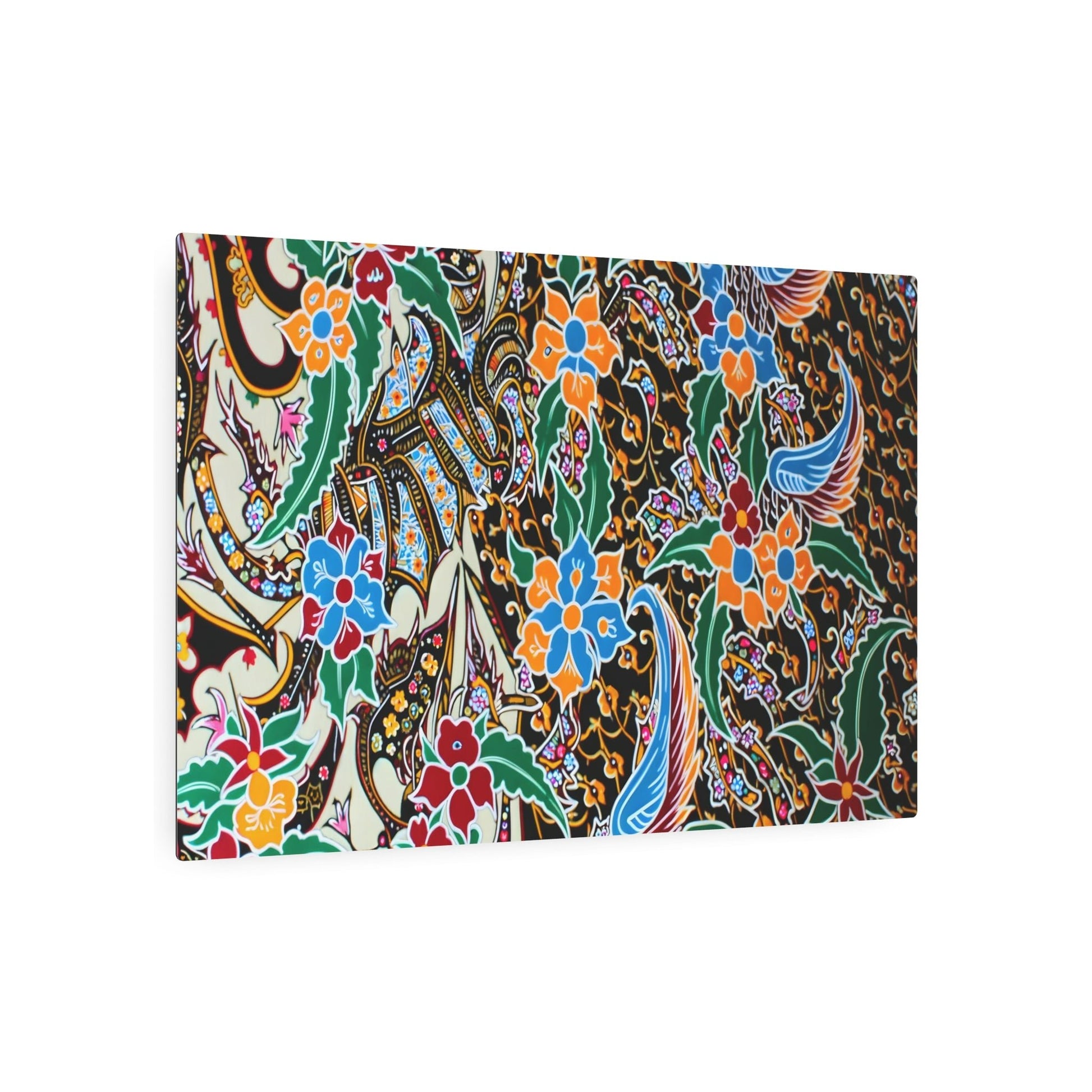 Metal Poster Art | "Vibrant Indonesian Batik Art with Intricate Patterns - Traditional Floral, Bird and Geometric Design in Non-Western & Global Styles Category" - Metal Poster Art 36″ x 24″ (Horizontal) 0.12''