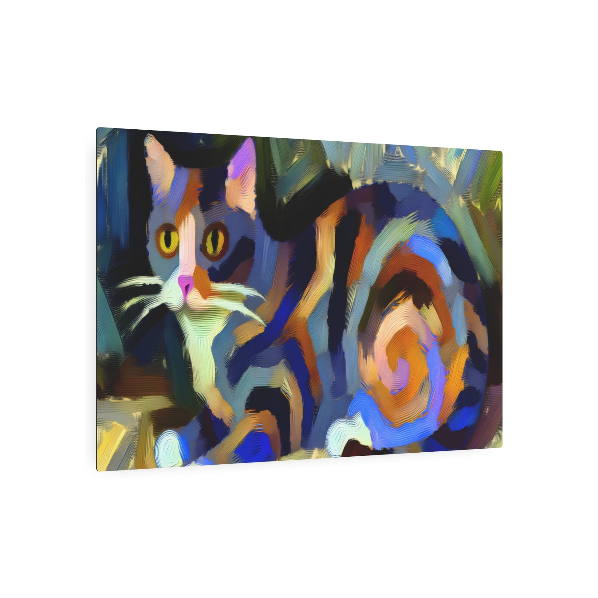 Metal Poster Art | "Abstract Expressionism Cat Painting in Modern & Contemporary Style: Colorful, Emotional Art with Spontaneous Brush Strokes and Textures" - Metal Poster Art 36″ x 24″ (Horizontal) 0.12''