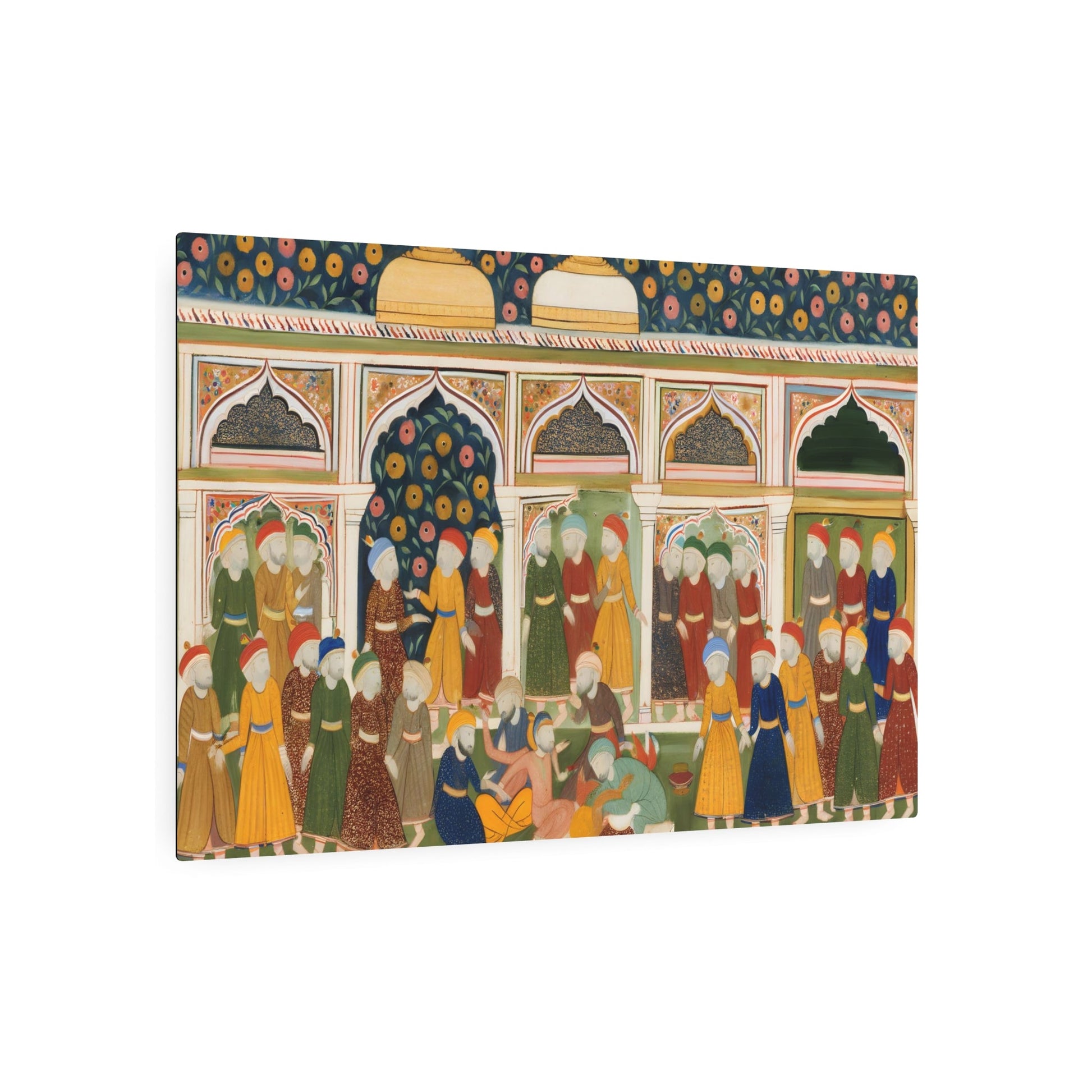 Metal Poster Art | "Sophisticated South Asian Mughal Miniature Painting: Rich Cultural Symbolism and Detailed Figures in Vivid Colors - Non-Western & Global - Metal Poster Art 36″ x 24″ (Horizontal) 0.12''