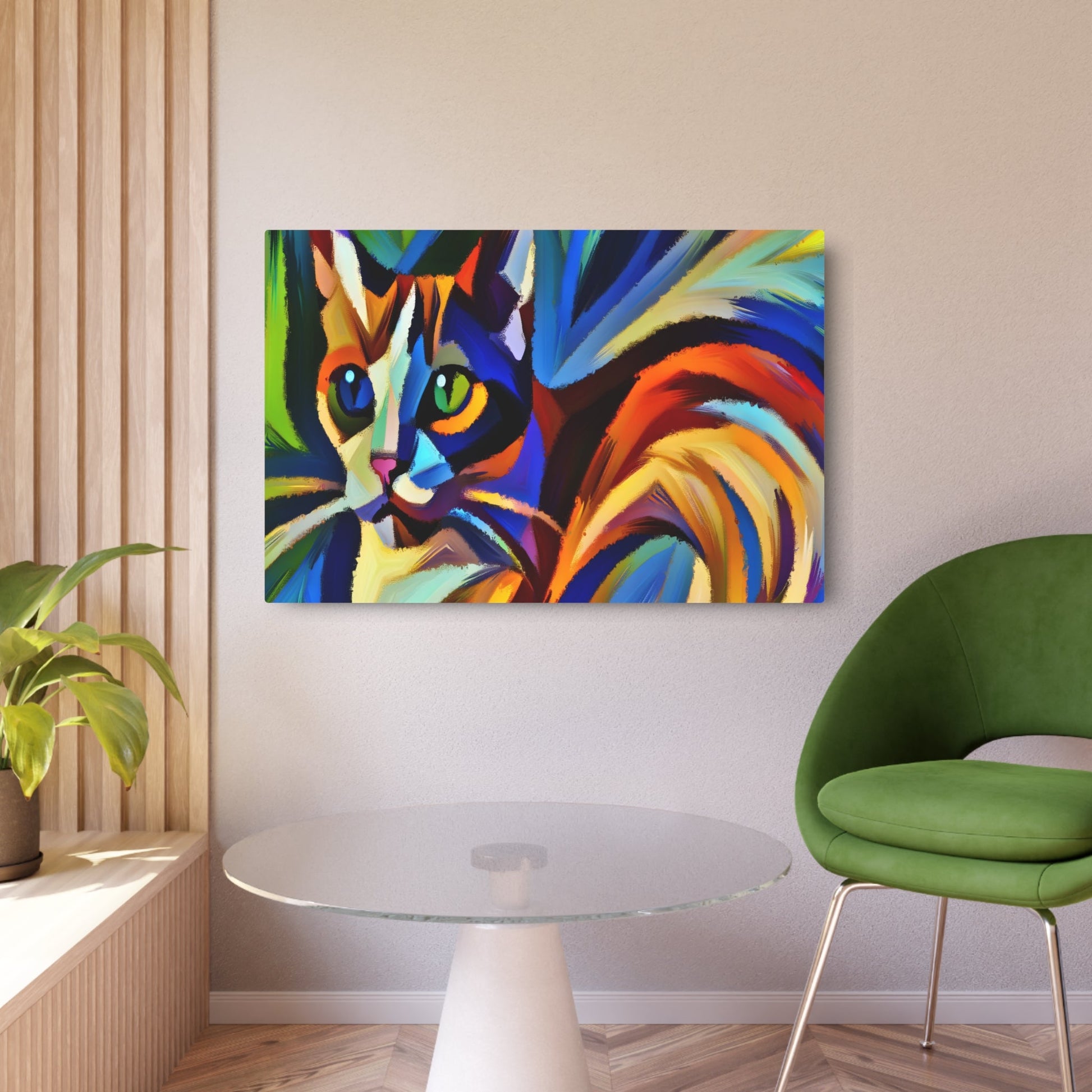 Metal Poster Art | "Expressionist Cat Art in Vibrant Colors - Emotional Feline Depiction in Western Expressionism Style" - Metal Poster Art 36″ x 24″ (Horizontal) 0.12''