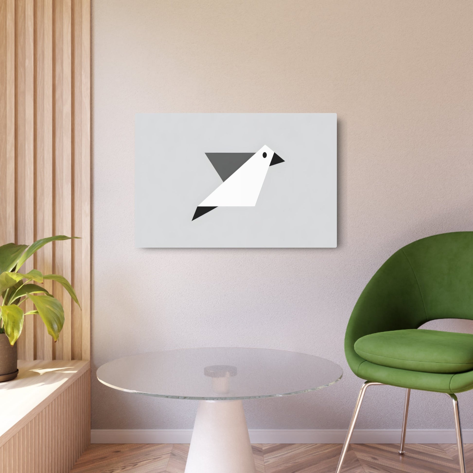 Metal Poster Art | "Contemporary Minimalist Monochromatic Bird Art in Modern Style" - Metal Poster Art 36″ x 24″ (Horizontal) 0.12''