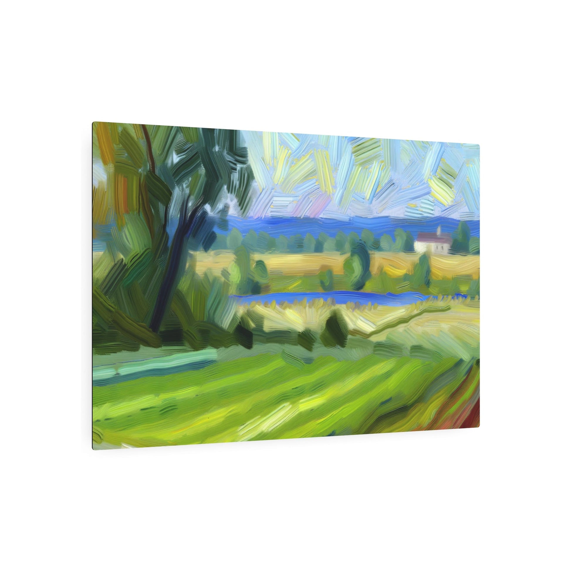 Metal Poster Art | "Impressionist Countryside Landscape Artwork - Vibrant Colors, Visible Brush Strokes, Light & Movement - Dalle-3 Generated Western Style - Metal Poster Art 36″ x 24″ (Horizontal) 0.12''