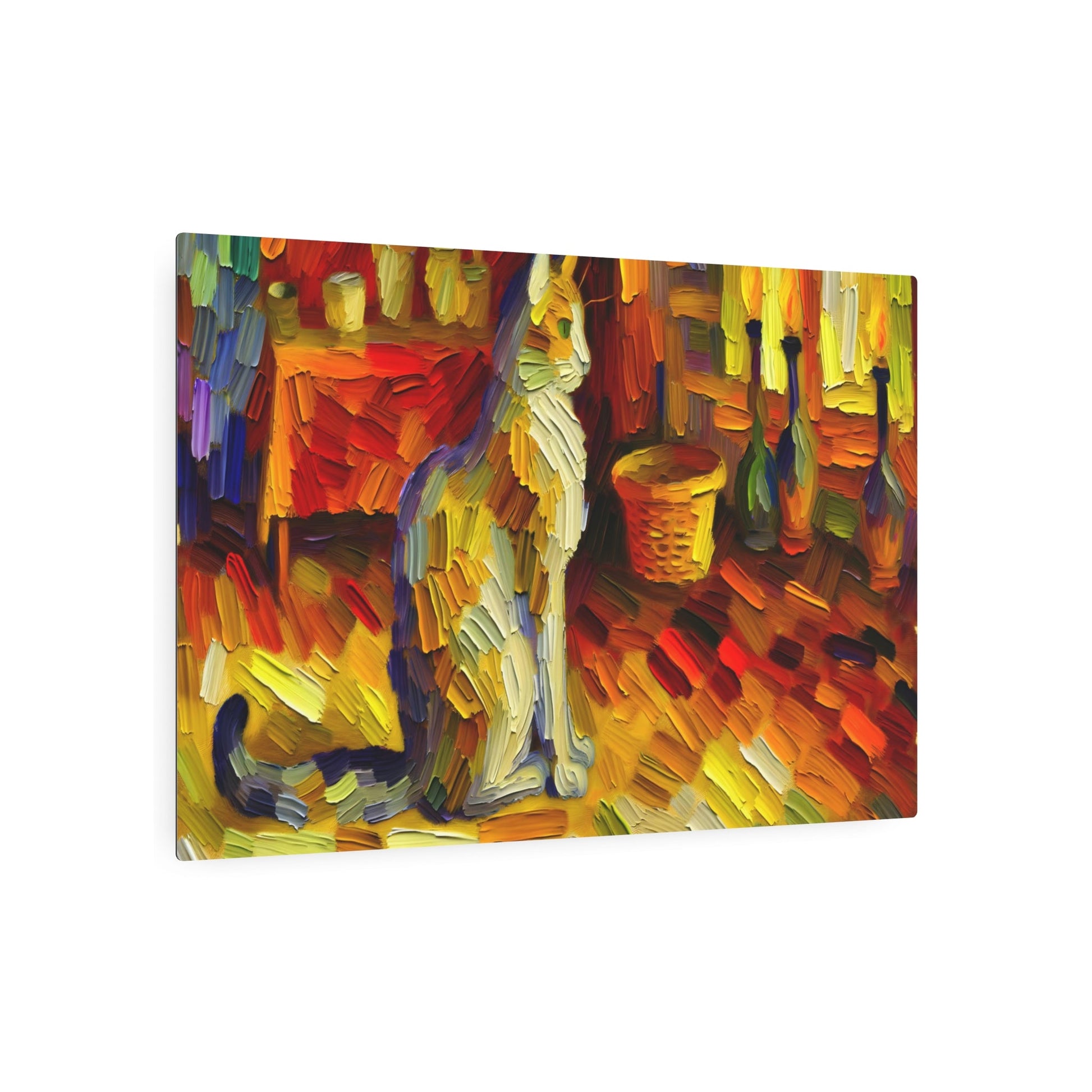 Metal Poster Art | "Post-Impressionism Western Art Style: Vibrant, Warm Colored Painting of Elegant Cat in Room - Classic Post-Impressionist Art - Metal Poster Art 36″ x 24″ (Horizontal) 0.12''