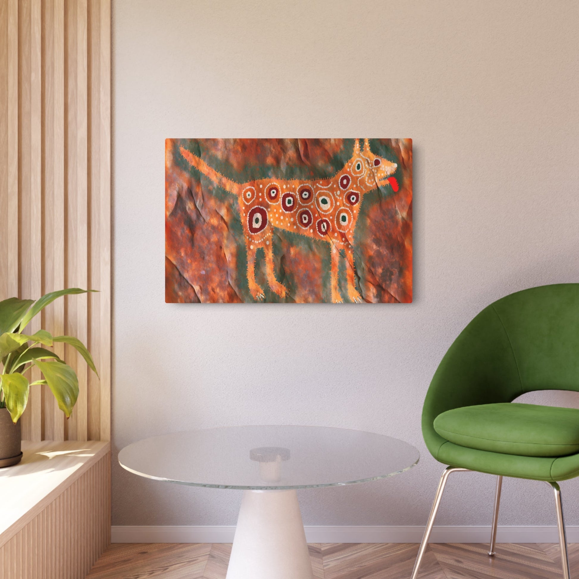 Metal Poster Art | "Authentic Australian Aboriginal Art - Handmade Dog Inspired Painting in Non-Western & Global Styles Category" - Metal Poster Art 36″ x 24″ (Horizontal) 0.12''