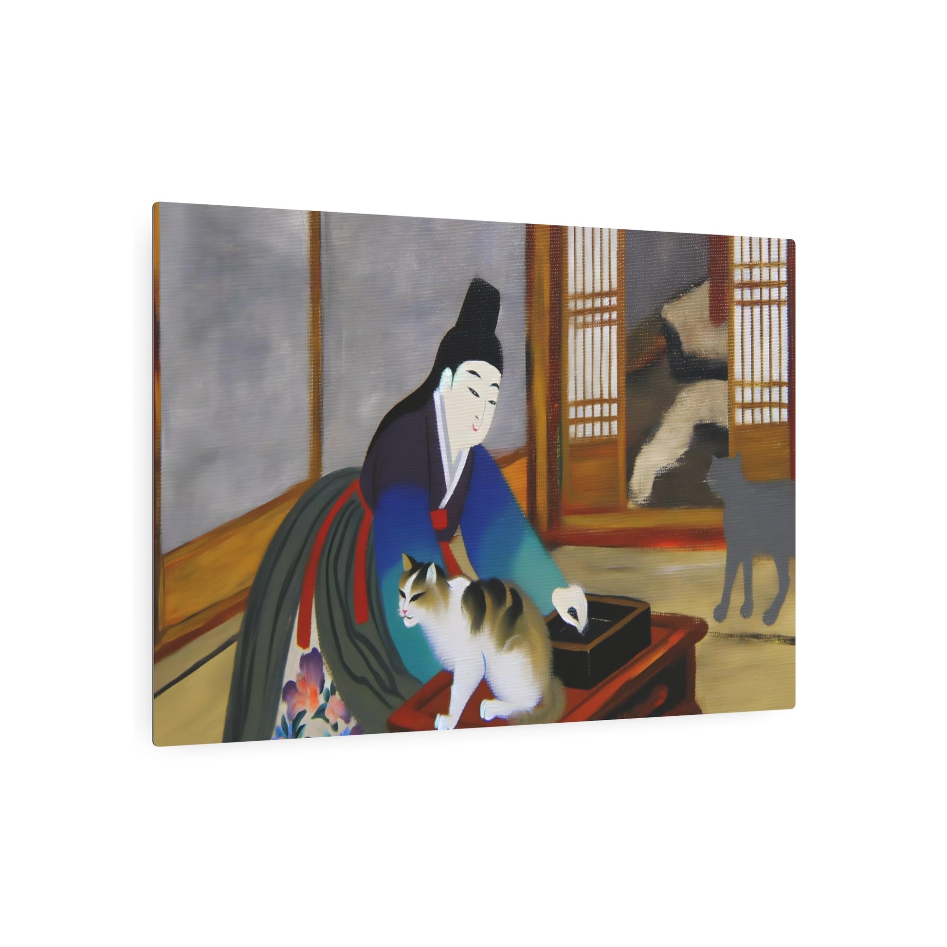 Metal Poster Art | "Joseon Dynasty-Inspired Korean Art Painting Featuring a Cat - Authentic Asian Art Styles in Joseon Dynasty Paintings Category" - Metal Poster Art 36″ x 24″ (Horizontal) 0.12''