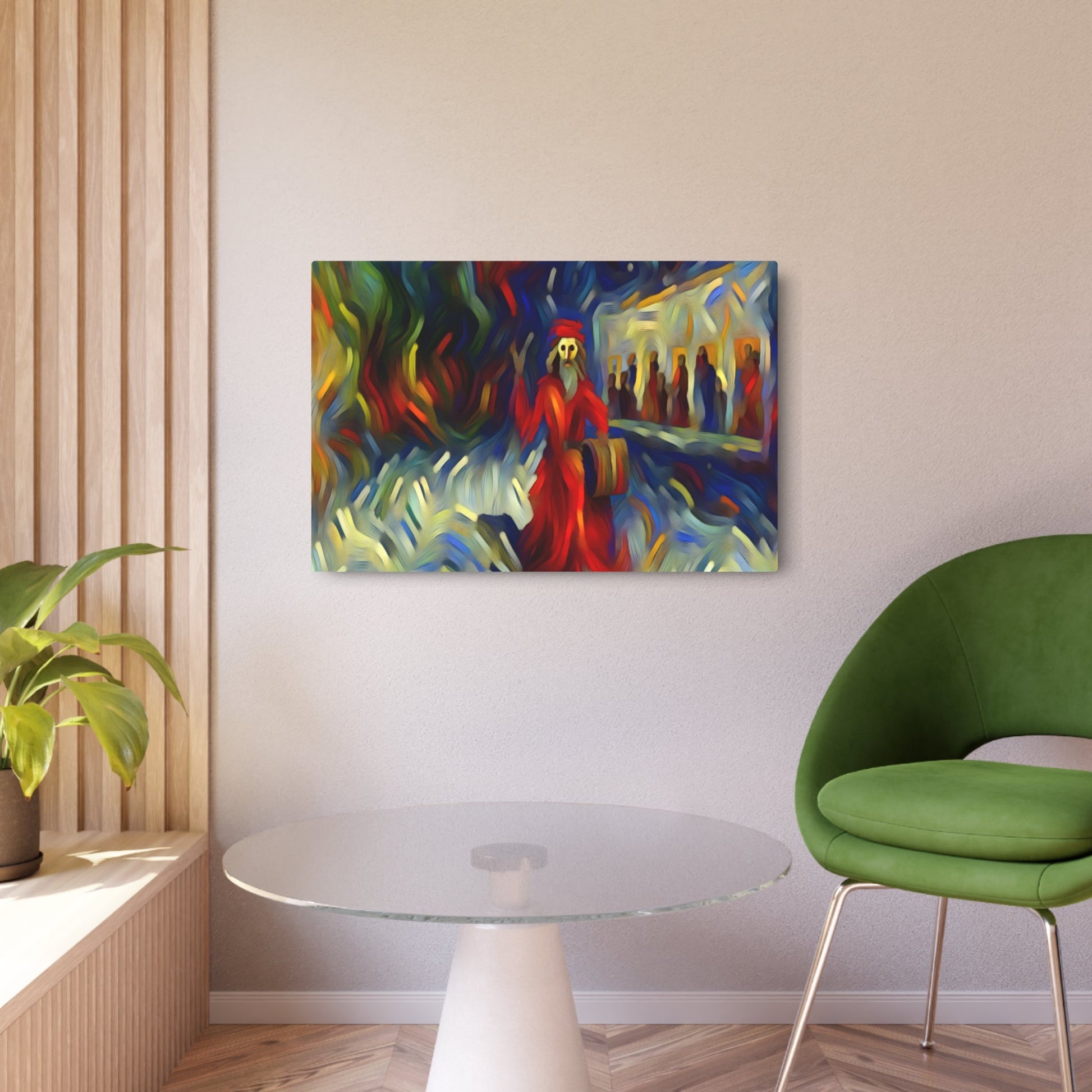Metal Poster Art | "Expressionism Western Art - Bold and Dramatic Vivid Abstract Scene with Isolated Figure in Chaotic Landscape, Intense Emotional Style" - Metal Poster Art 36″ x 24″ (Horizontal) 0.12''