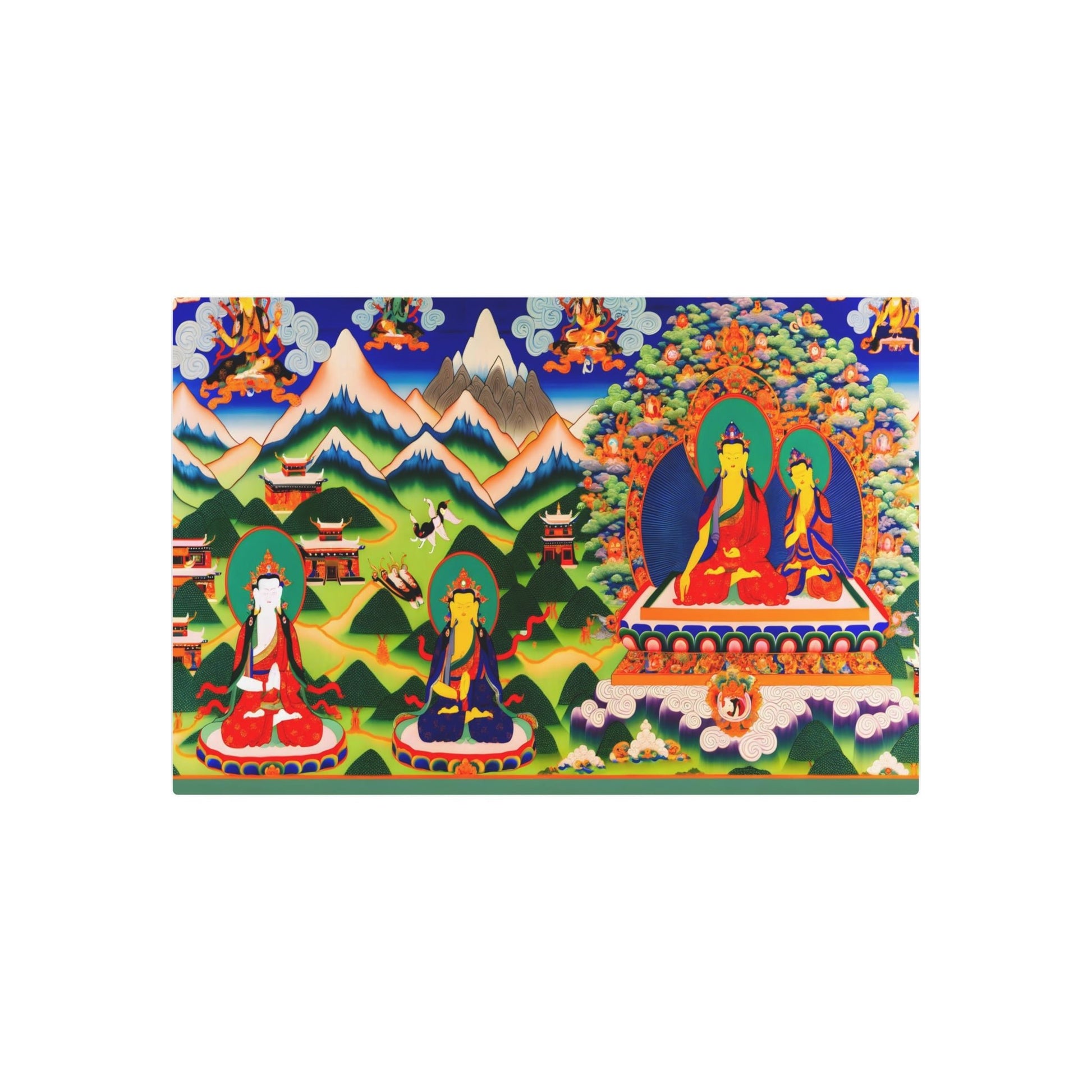 Metal Poster Art | "Tibetan Thangka Painting - Handmade Vibrant Asian Art Style Capturing Spiritual Traditions with Intricate Details & Balanced Compositions" - Metal Poster Art 36″ x 24″ (Horizontal) 0.12''