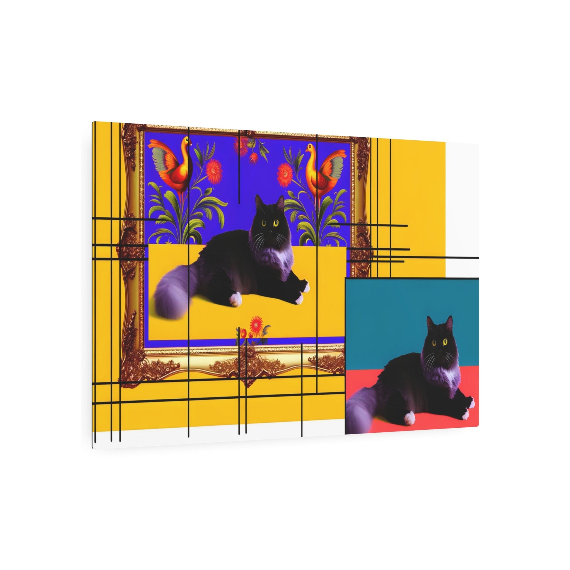 Metal Poster Art | "Playful Feline Fun: Modern Contemporary Style Digital Art - Vibrant and Engaging Cat Design" - Metal Poster Art 36″ x 24″ (Horizontal) 0.12''