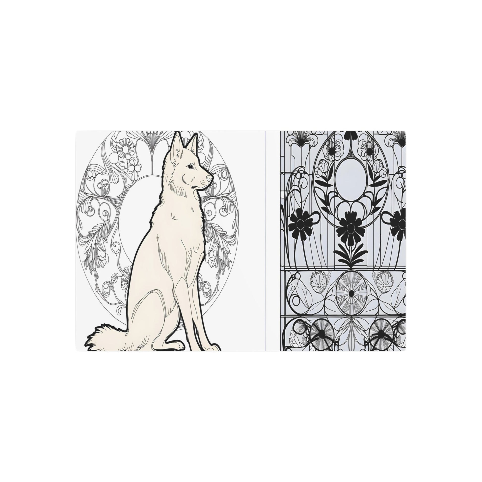 Metal Poster Art | "Art Nouveau Inspired Dog Illustration with Elegant Botanical Motifs - Late 19th & Early 20th Century Western Art Styles" - Metal Poster Art 36″ x 24″ (Horizontal) 0.12''