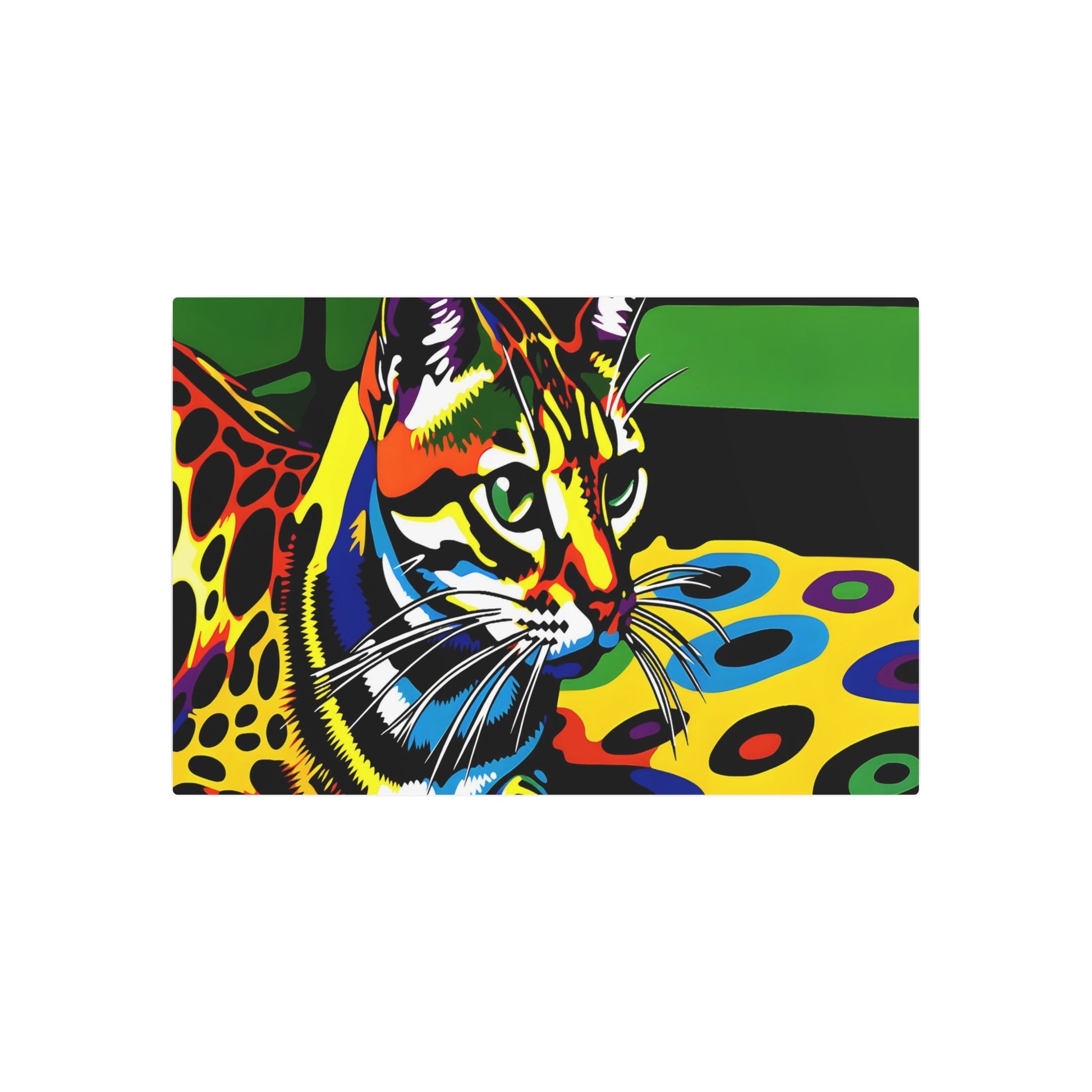 Metal Poster Art | "Vibrant Pop Art-Inspired Colorful Cat Print - Modern & Contemporary Styles, Andy Warhol Influence" - Metal Poster Art 36″ x 24″ (Horizontal) 0.12''