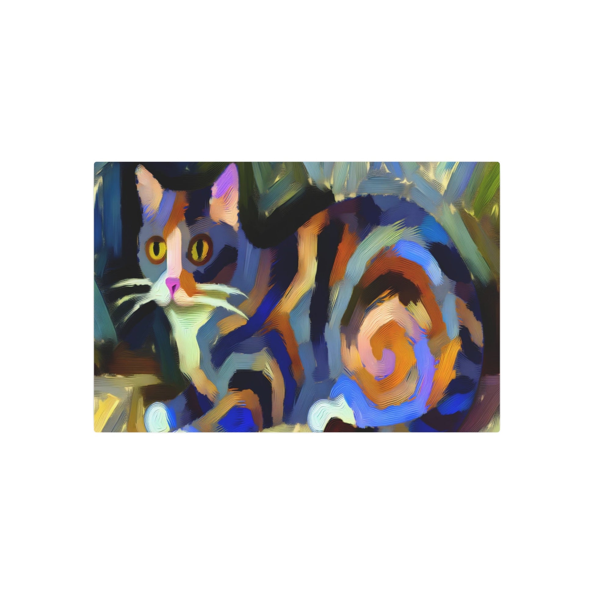 Metal Poster Art | "Abstract Expressionism Cat Painting in Modern & Contemporary Style: Colorful, Emotional Art with Spontaneous Brush Strokes and Textures" - Metal Poster Art 36″ x 24″ (Horizontal) 0.12''