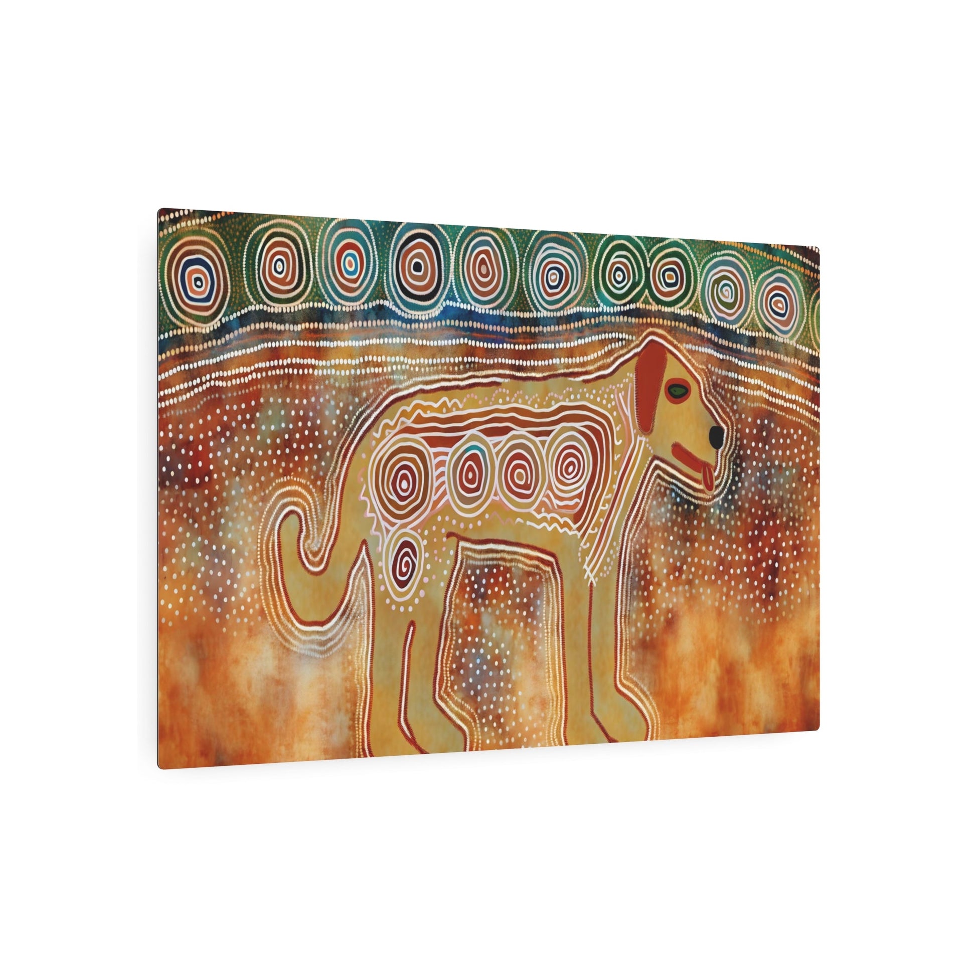 Metal Poster Art | "Aboriginal Art Inspired Australian Dog Painting - Non-Western and Global Art Styles" - Metal Poster Art 36″ x 24″ (Horizontal) 0.12''