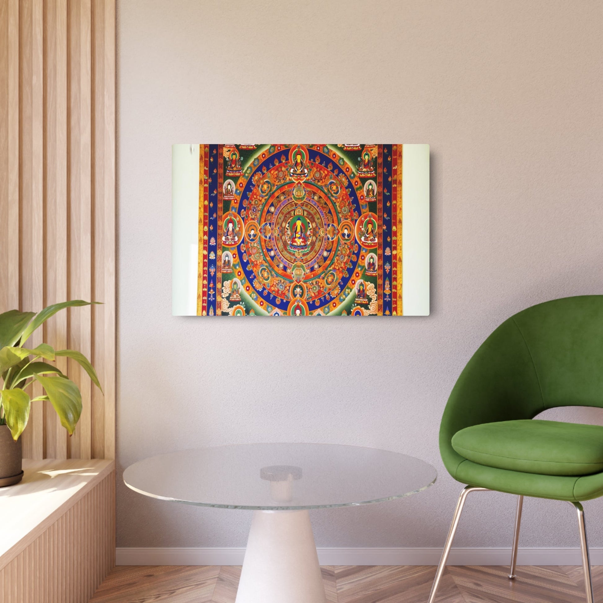 Metal Poster Art | "Vibrant Tibetan Thangka Painting - Intricate Mandala and Buddhist Deities Artwork in Rich Hues - Authentic Asian Art Styles Collection - Metal Poster Art 36″ x 24″ (Horizontal) 0.12''