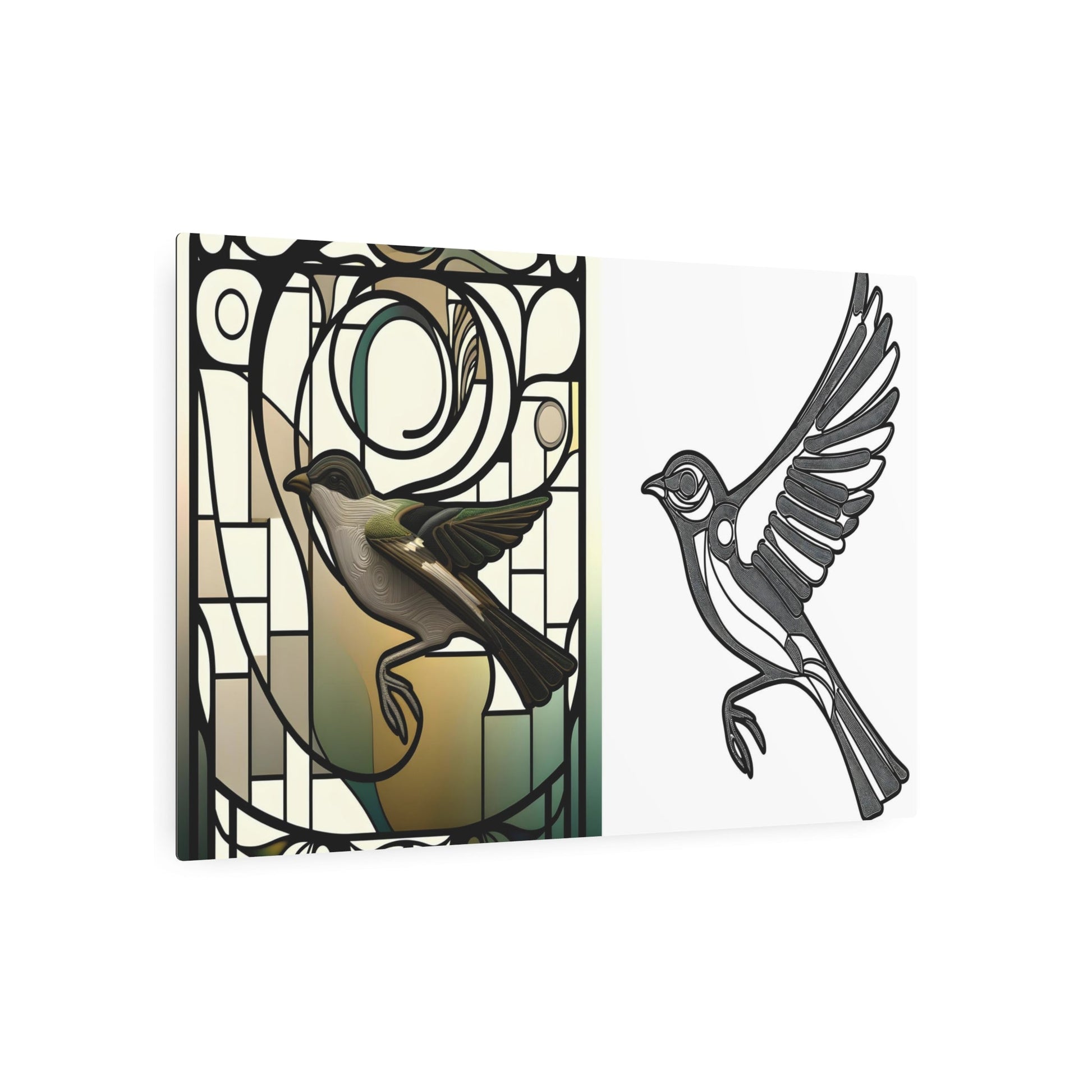 Metal Poster Art | "Art Nouveau Inspired Bird Illustration with Intricate Patterns - Western Art Styles Collection" - Metal Poster Art 36″ x 24″ (Horizontal) 0.12''
