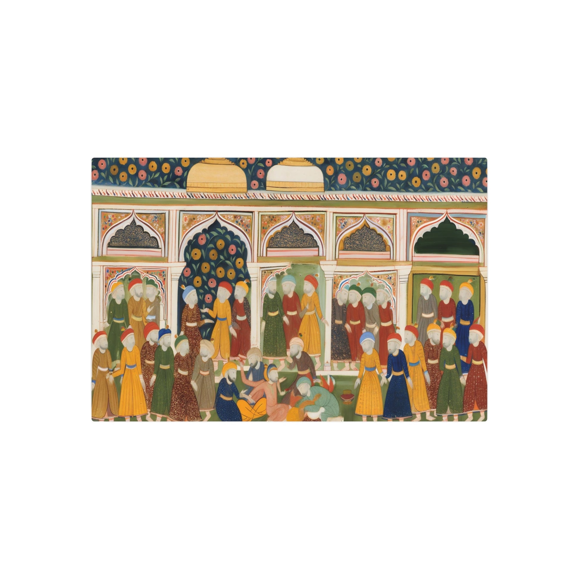 Metal Poster Art | "Sophisticated South Asian Mughal Miniature Painting: Rich Cultural Symbolism and Detailed Figures in Vivid Colors - Non-Western & Global - Metal Poster Art 36″ x 24″ (Horizontal) 0.12''