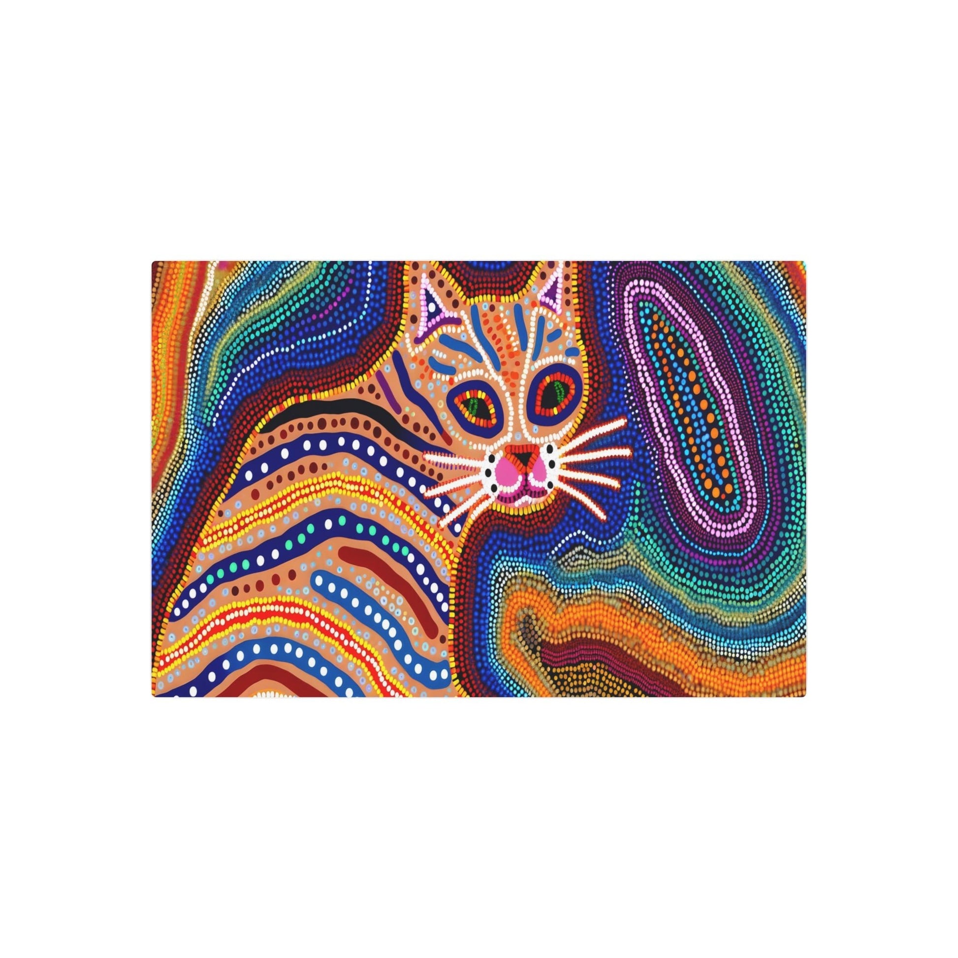 Metal Poster Art | "Australian Aboriginal Art Inspired Cat Image - Vibrant Non-Western & Global Styles" - Metal Poster Art 36″ x 24″ (Horizontal) 0.12''