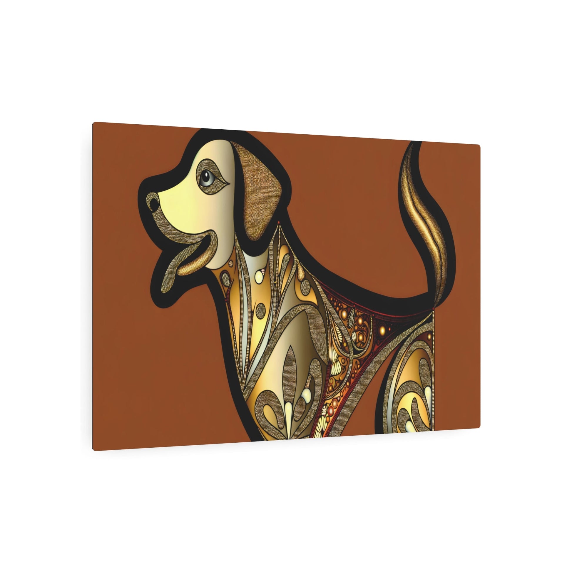 Metal Poster Art | "Byzantine Art Style Dog Illustration with Gold Detailing and Mosaic Structures - Non-Western & Global Styles Collection" - Metal Poster Art 36″ x 24″ (Horizontal) 0.12''