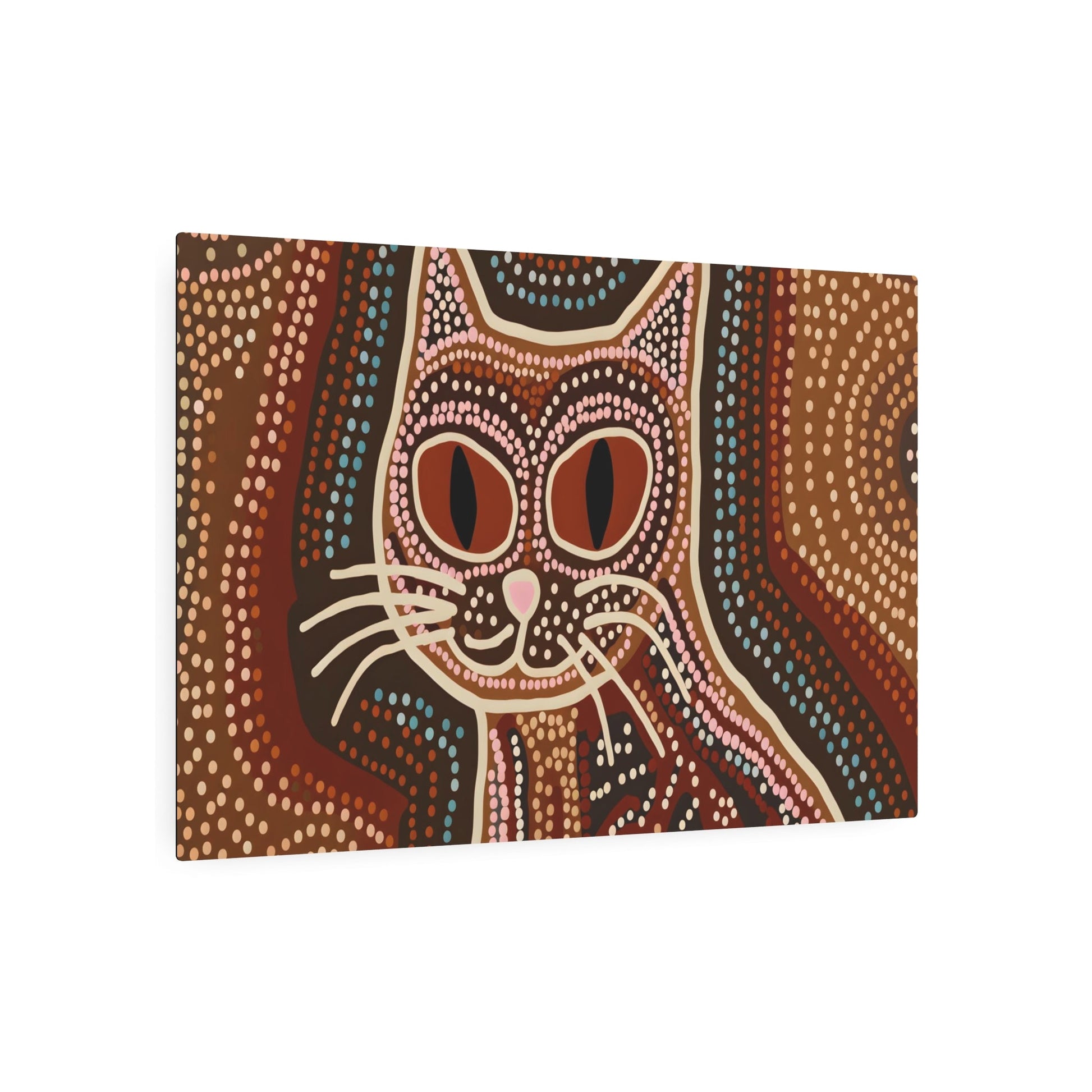 Metal Poster Art | "Aboriginal Art Style Cat Illustration - Authentic Australian Aboriginal Art inspired Feline Image in Non-Western & Global Styles Category" - Metal Poster Art 36″ x 24″ (Horizontal) 0.12''