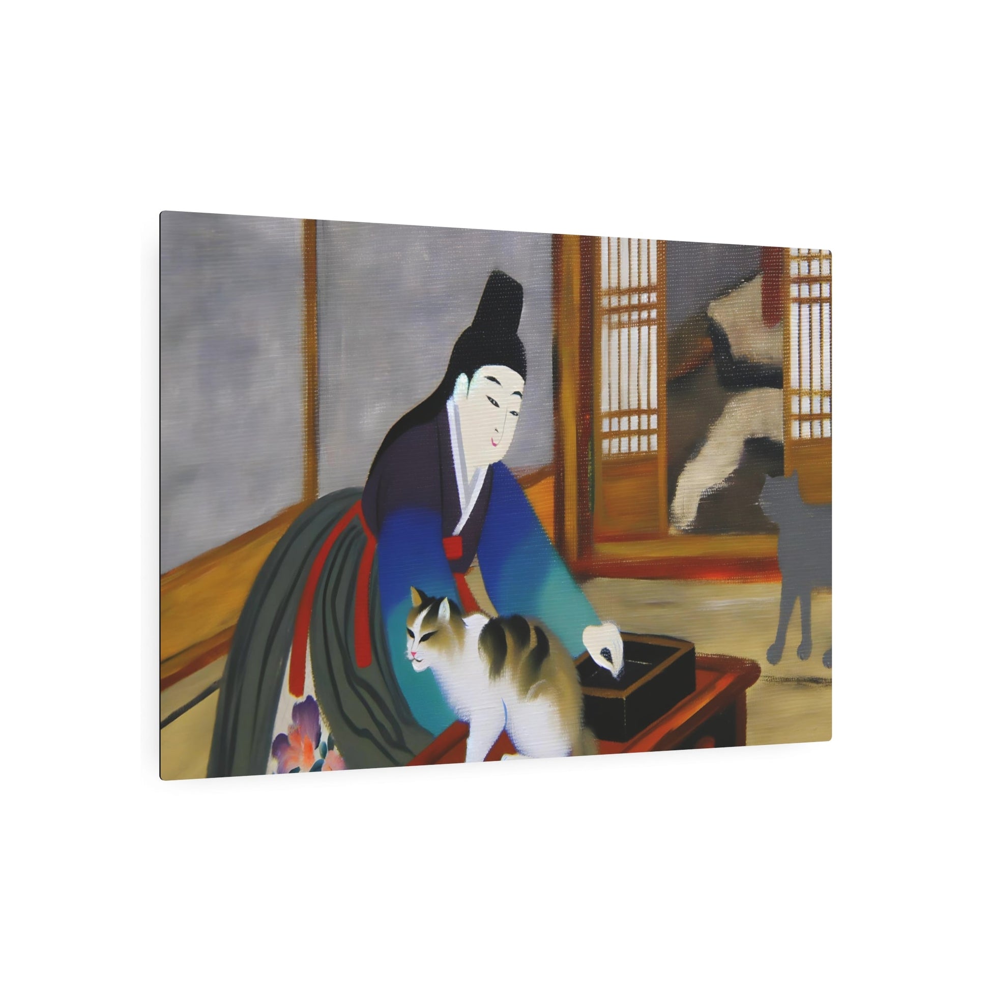 Metal Poster Art | "Joseon Dynasty-Inspired Korean Art Painting Featuring a Cat - Authentic Asian Art Styles in Joseon Dynasty Paintings Category" - Metal Poster Art 36″ x 24″ (Horizontal) 0.12''