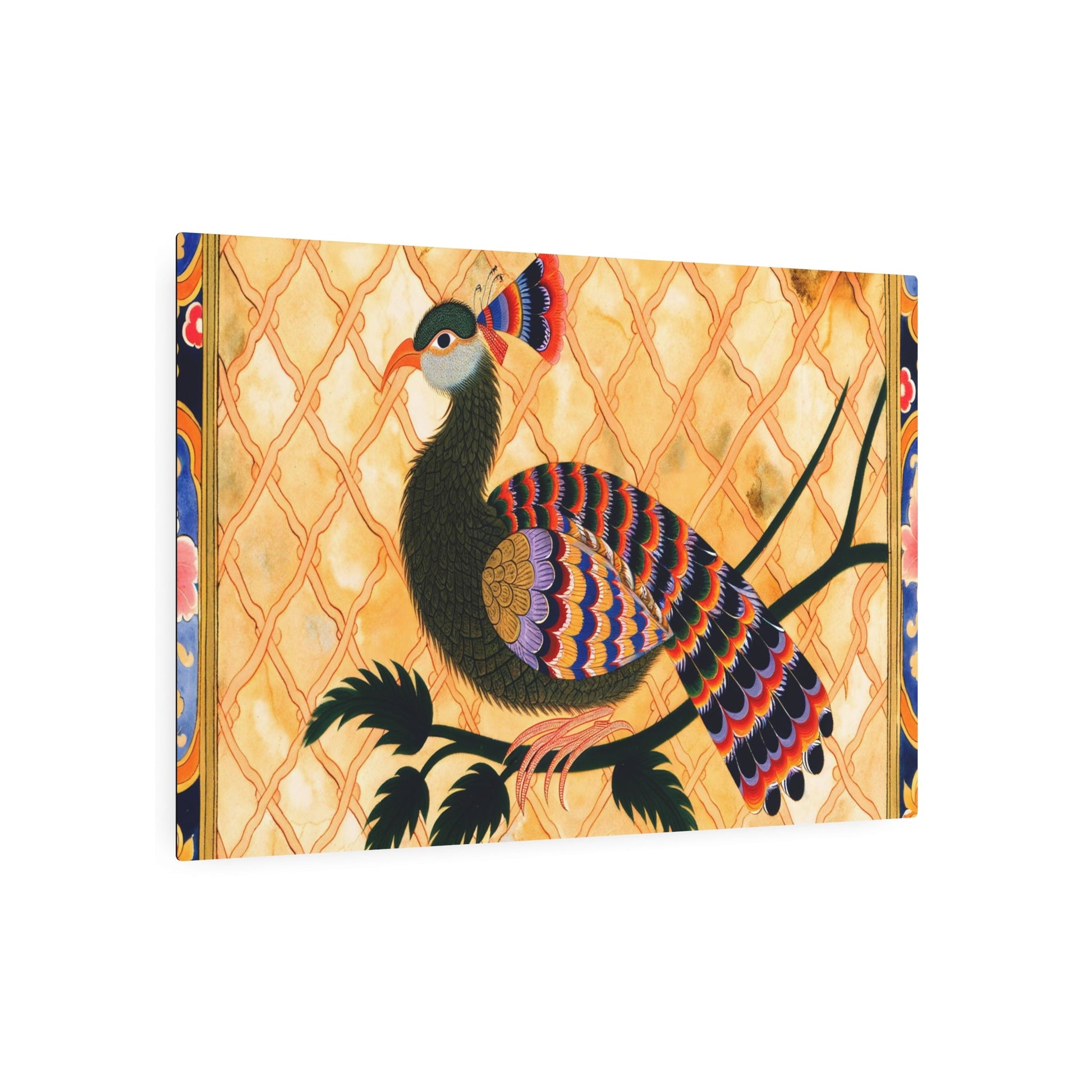 Metal Poster Art | "Mughal Miniature South Asian Artwork - Traditionally Rich, Intricate Bird Design in Vivid Mughal Colors - Non-Western & - Metal Poster Art 36″ x 24″ (Horizontal) 0.12''