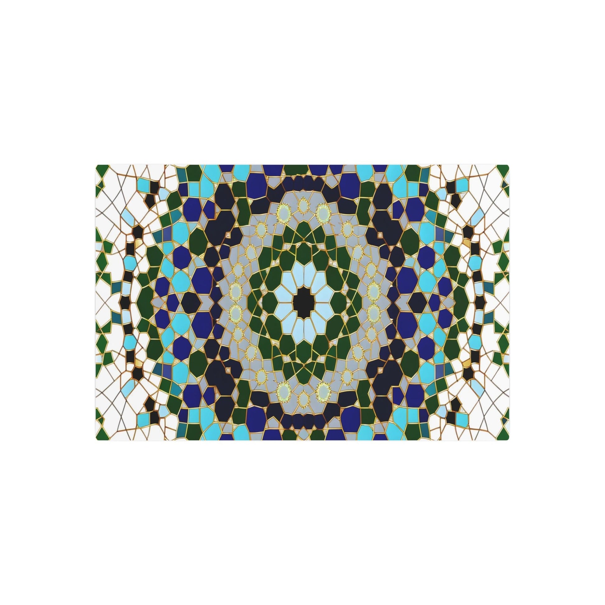 Metal Poster Art | "Islamic Art: Harmonious Geometric Pattern with Floral Motifs in Traditional Islamic Colors - Non-Western & Global Styles" - Metal Poster Art 36″ x 24″ (Horizontal) 0.12''