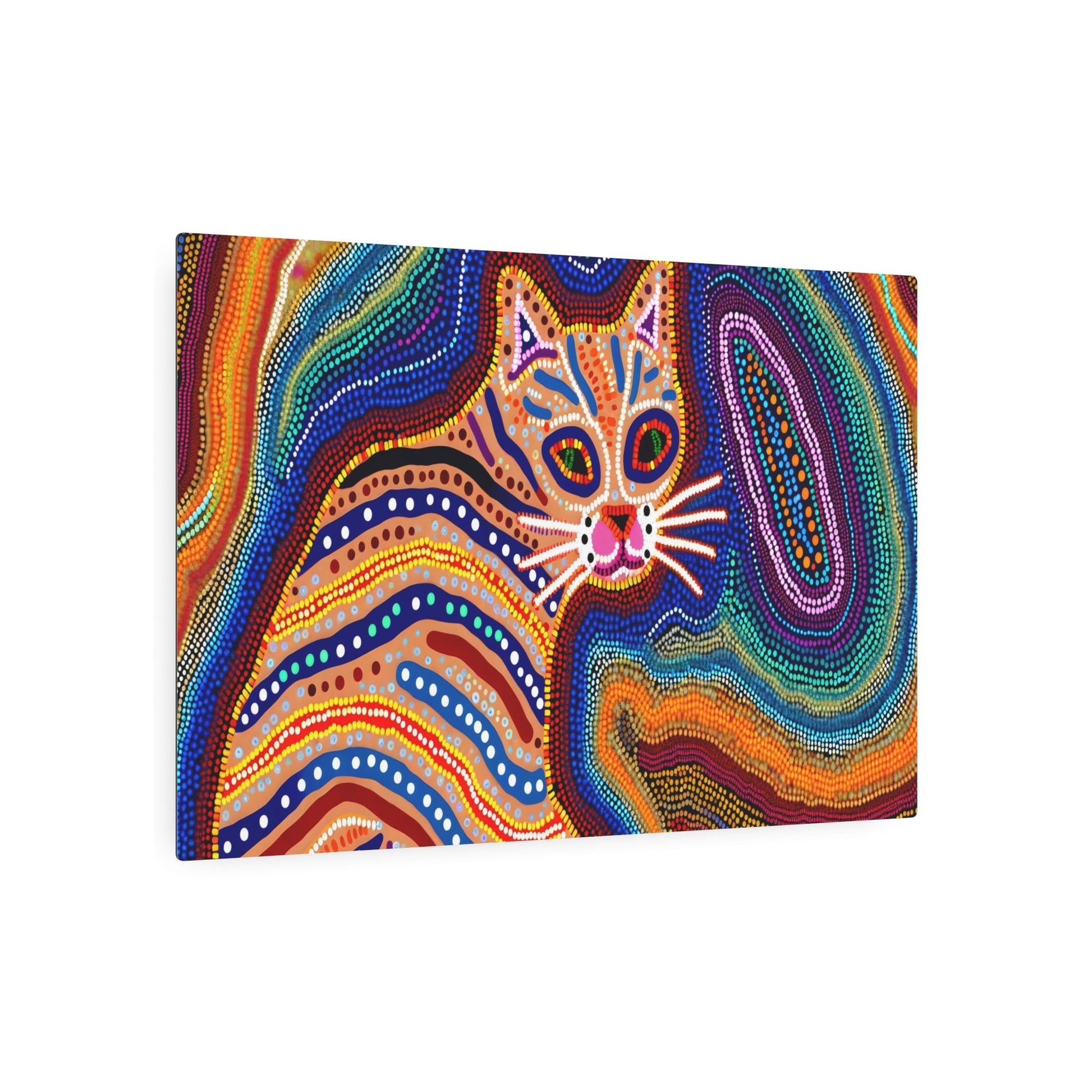 Metal Poster Art | "Australian Aboriginal Art Inspired Cat Image - Vibrant Non-Western & Global Styles" - Metal Poster Art 36″ x 24″ (Horizontal) 0.12''