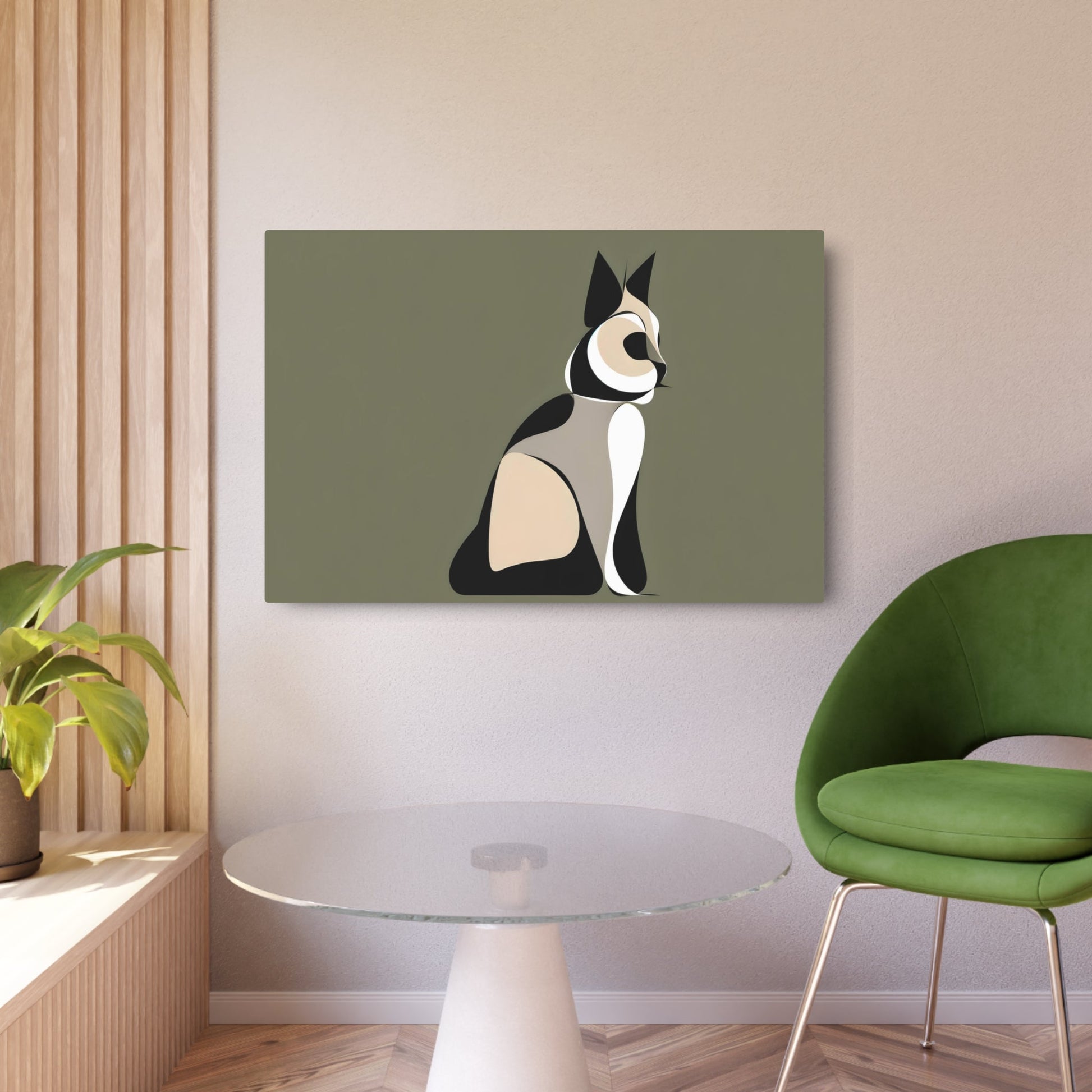 Metal Poster Art | "Minimalist Modern Contemporary Cat Artwork in Minimalism Style" - Metal Poster Art 36″ x 24″ (Horizontal) 0.12''