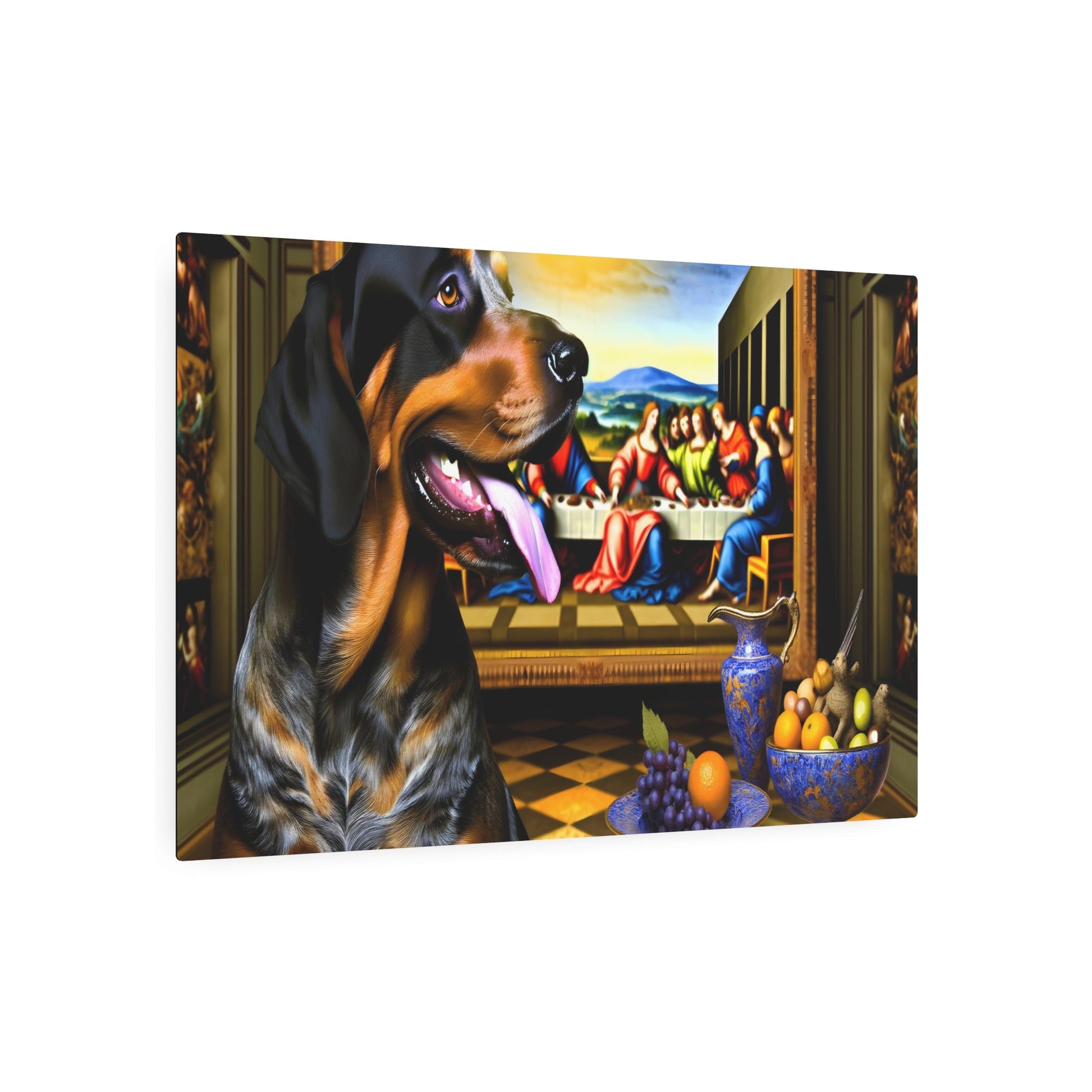 Metal Poster Art | "Majestic Renaissance-Style Noble Hunting Dog Painting - Detailed Western Art Styles Masterpiece with Rich Colors and Dramatic Lighting" - Metal Poster Art 36″ x 24″ (Horizontal) 0.12''
