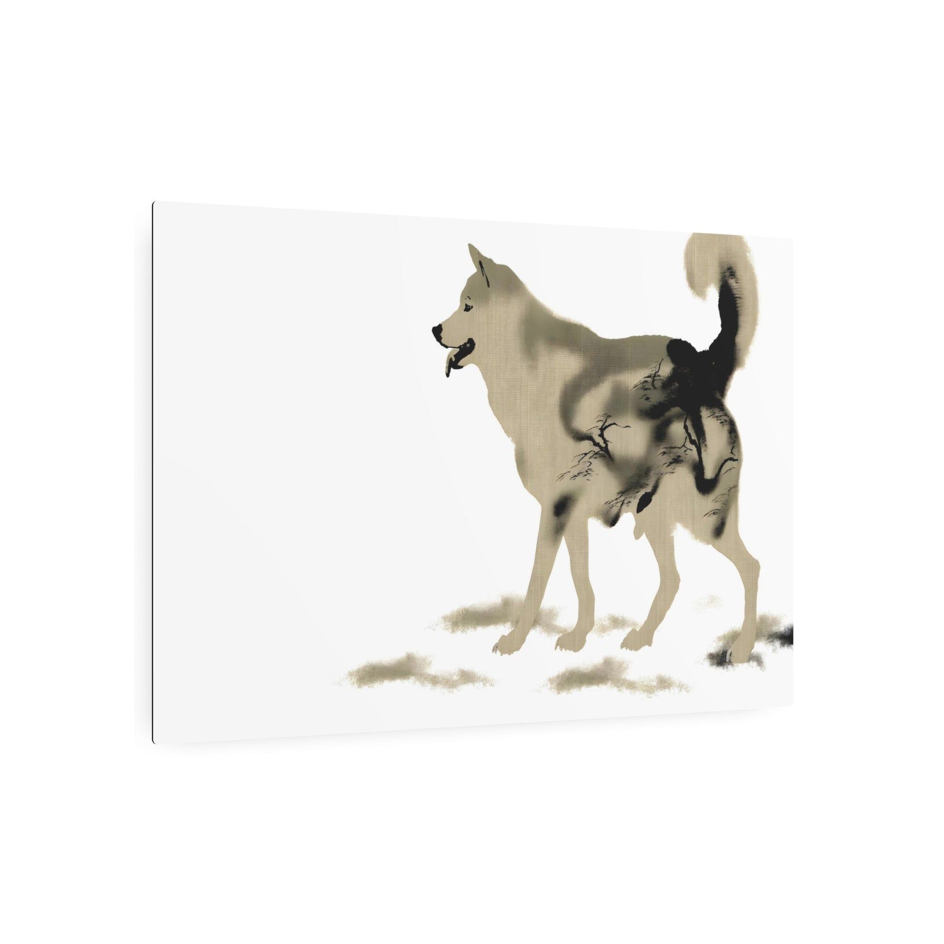 Metal Poster Art | "Kano School Japanese Art Style - Asian Art Featuring Dog as Central Subject" - Metal Poster Art 36″ x 24″ (Horizontal) 0.12''