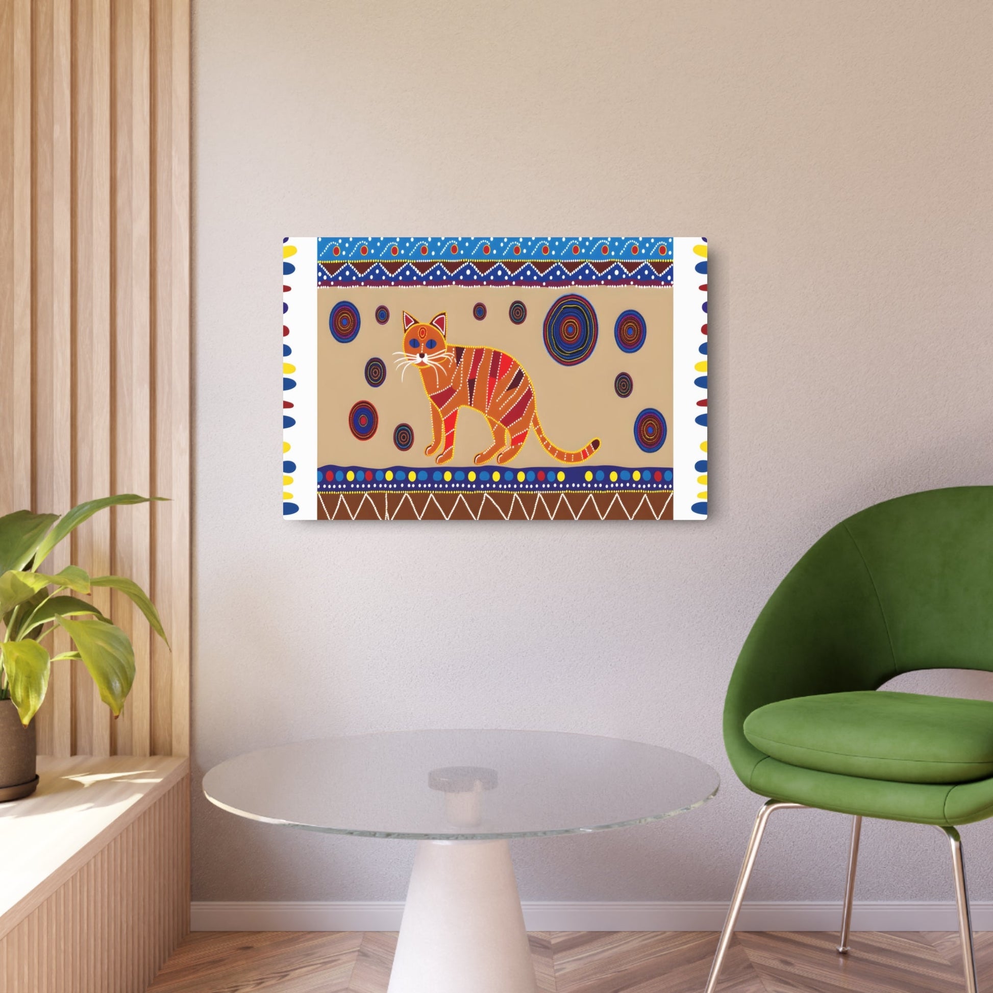 Metal Poster Art | "Aboriginal Art Inspired Australian Cat Image - Unique Non-Western & Global Art Styles" - Metal Poster Art 36″ x 24″ (Horizontal) 0.12''