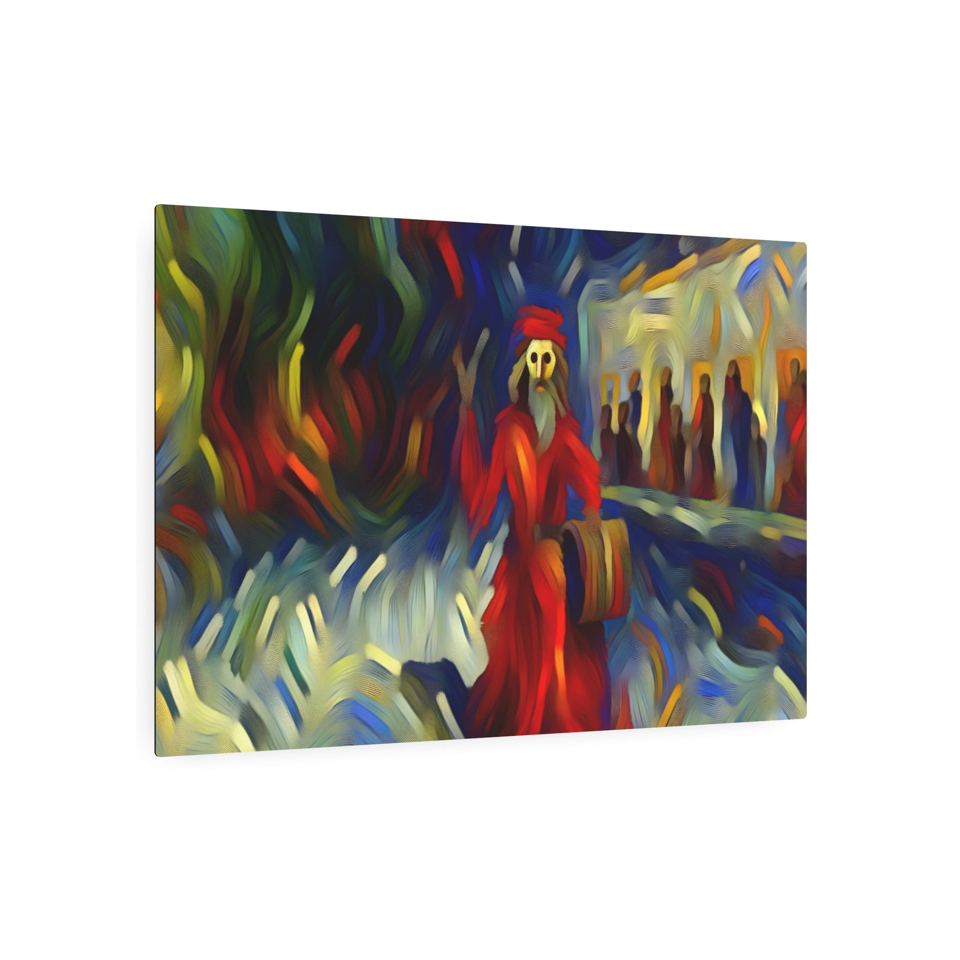 Metal Poster Art | "Expressionism Western Art - Bold and Dramatic Vivid Abstract Scene with Isolated Figure in Chaotic Landscape, Intense Emotional Style" - Metal Poster Art 36″ x 24″ (Horizontal) 0.12''