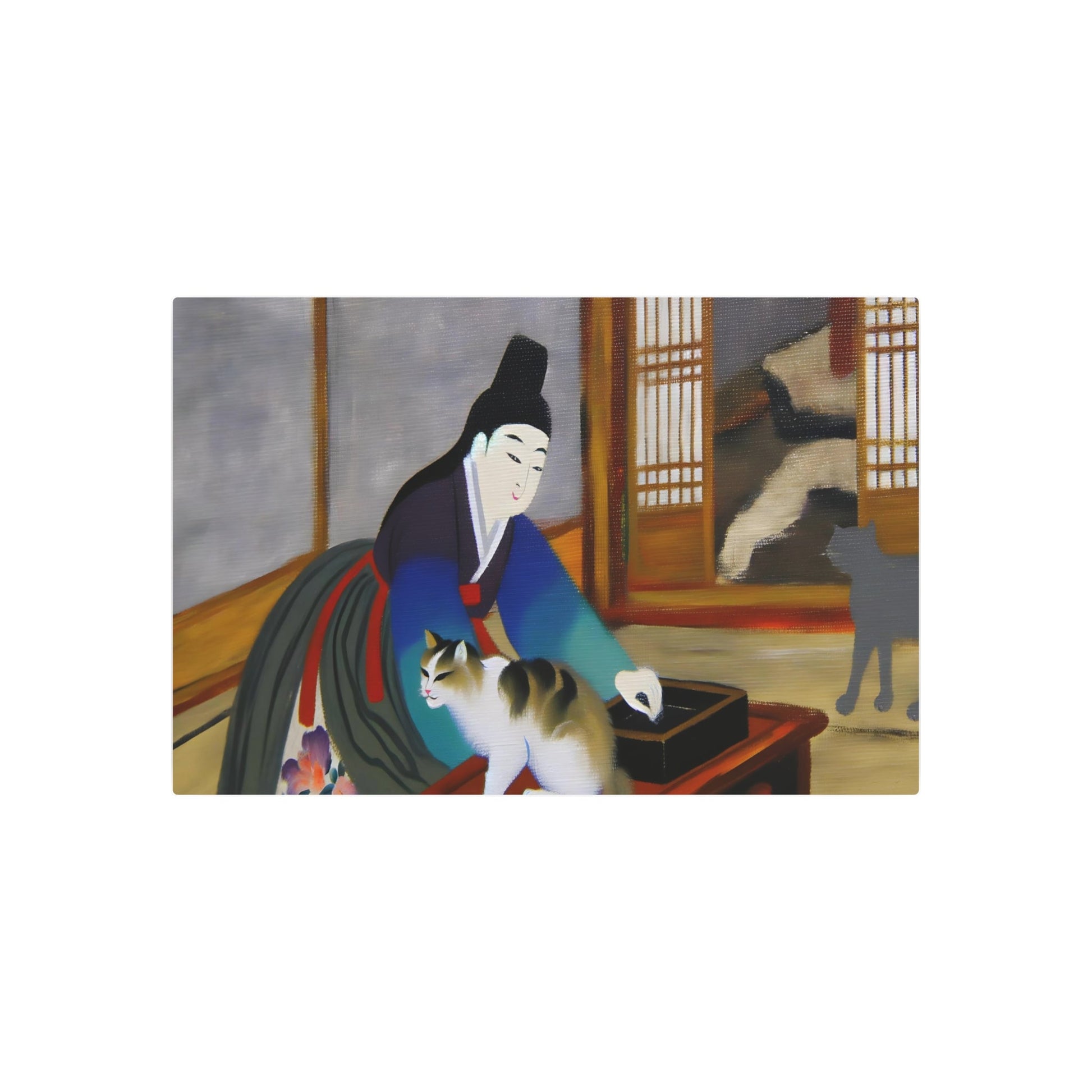 Metal Poster Art | "Joseon Dynasty-Inspired Korean Art Painting Featuring a Cat - Authentic Asian Art Styles in Joseon Dynasty Paintings Category" - Metal Poster Art 36″ x 24″ (Horizontal) 0.12''