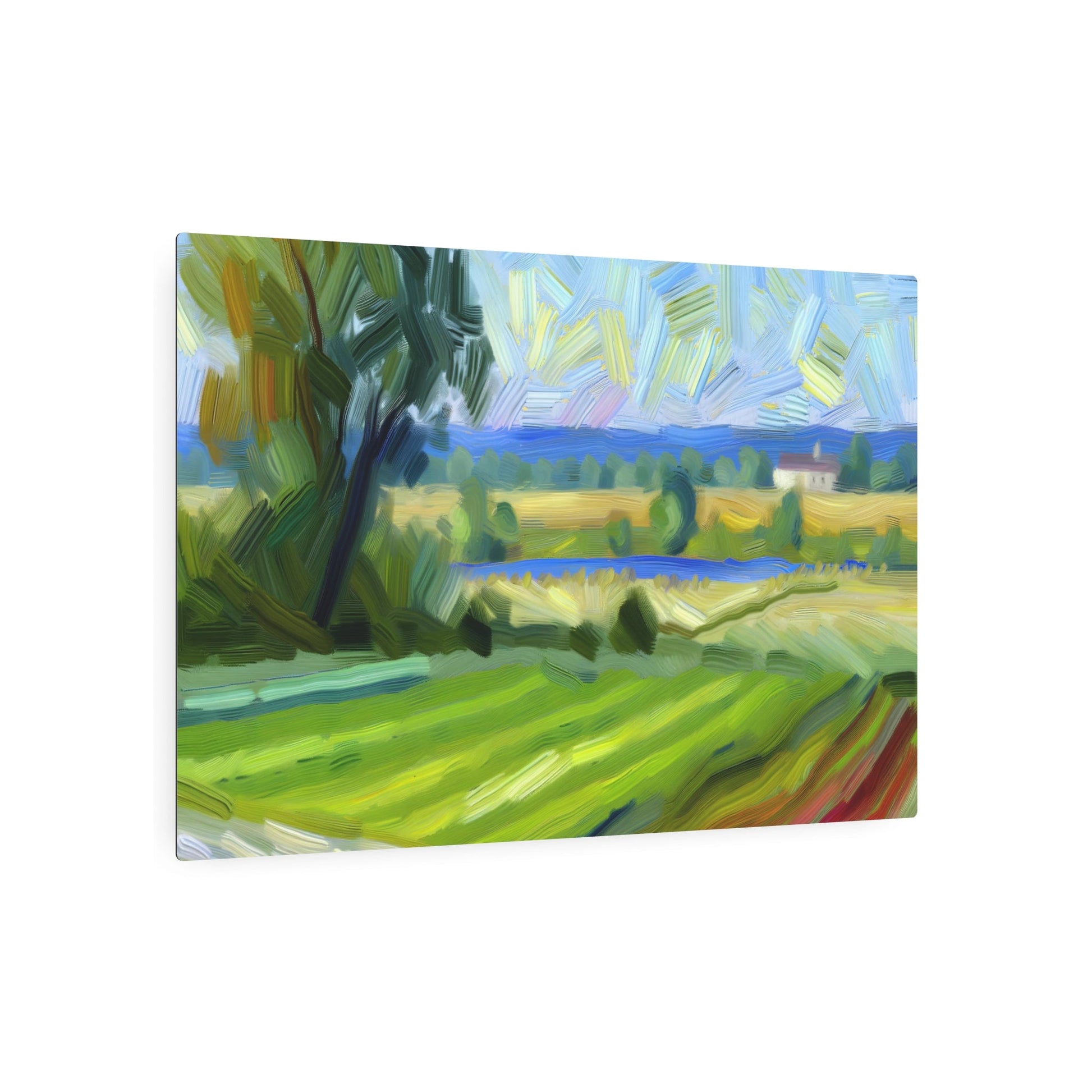Metal Poster Art | "Impressionist Countryside Landscape Artwork - Vibrant Colors, Visible Brush Strokes, Light & Movement - Dalle-3 Generated Western Style - Metal Poster Art 36″ x 24″ (Horizontal) 0.12''