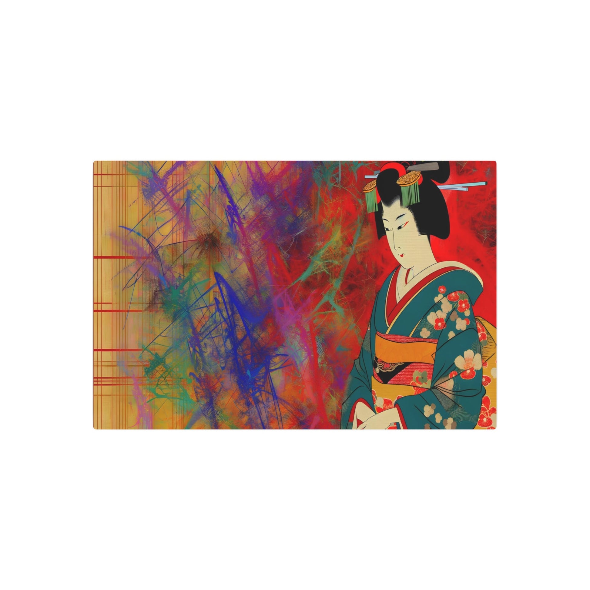 Metal Poster Art | "Modern Ukiyo-e Fusion: Blend of Traditional Japanese Woodblock Prints Art and Contemporary Style - Asian Art Styles Collection" - Metal Poster Art 36″ x 24″ (Horizontal) 0.12''