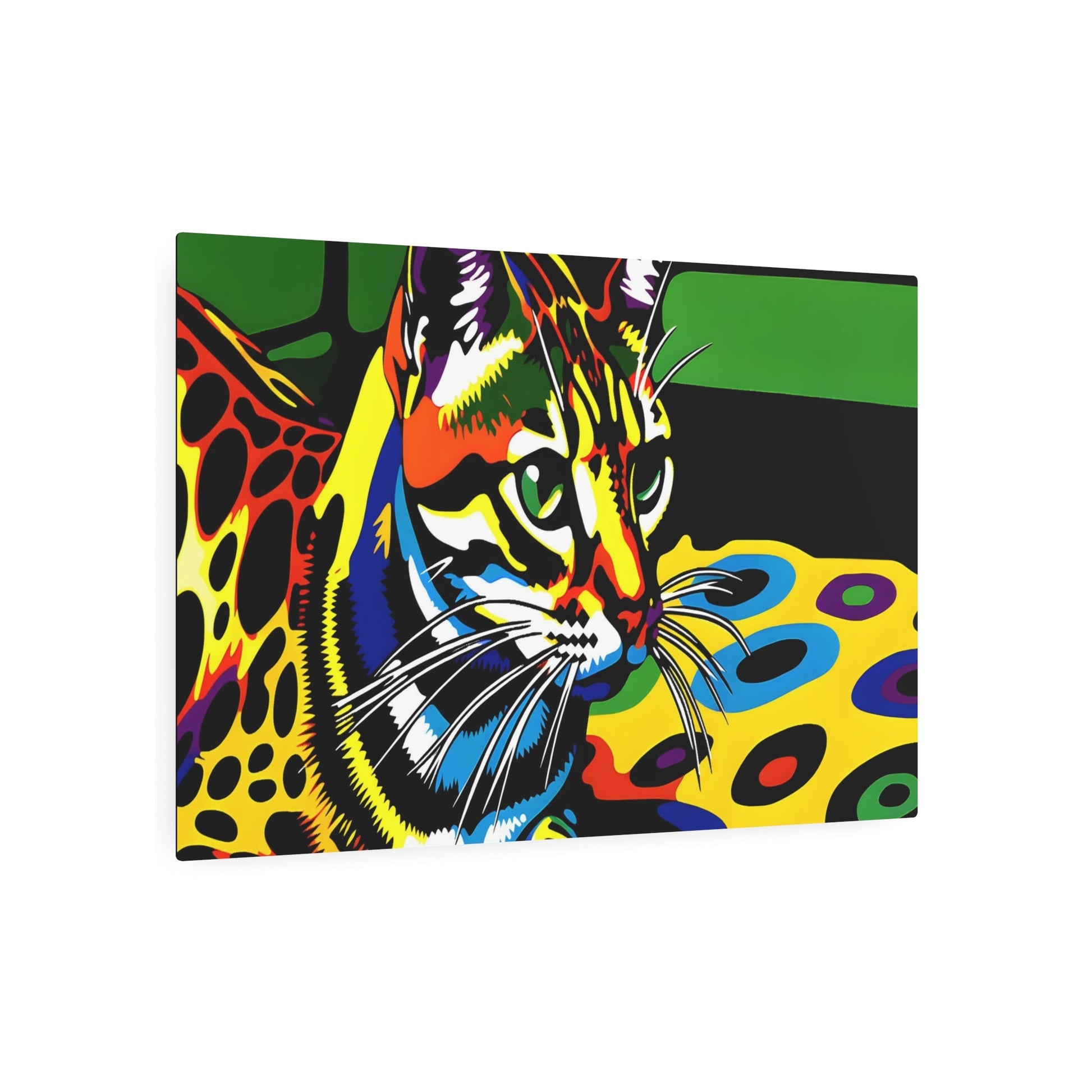 Metal Poster Art | "Vibrant Pop Art-Inspired Colorful Cat Print - Modern & Contemporary Styles, Andy Warhol Influence" - Metal Poster Art 36″ x 24″ (Horizontal) 0.12''