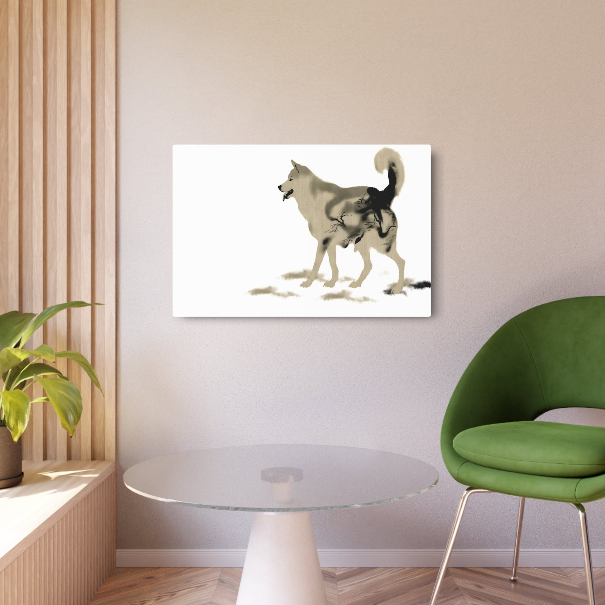 Metal Poster Art | "Kano School Japanese Art Style - Asian Art Featuring Dog as Central Subject" - Metal Poster Art 36″ x 24″ (Horizontal) 0.12''