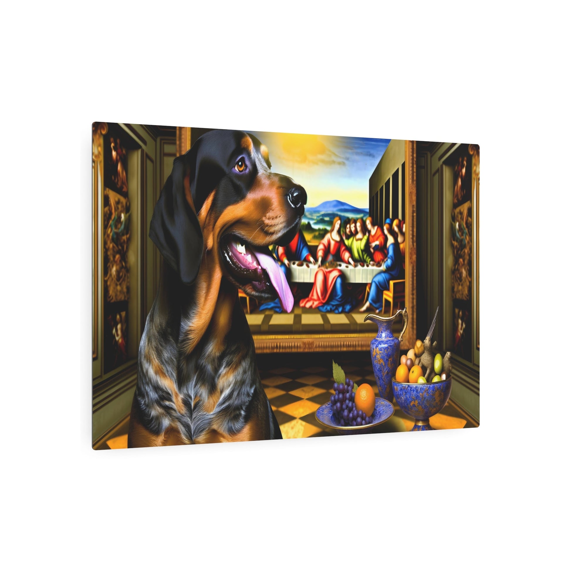 Metal Poster Art | "Majestic Renaissance-Style Noble Hunting Dog Painting - Detailed Western Art Styles Masterpiece with Rich Colors and Dramatic Lighting" - Metal Poster Art 36″ x 24″ (Horizontal) 0.12''