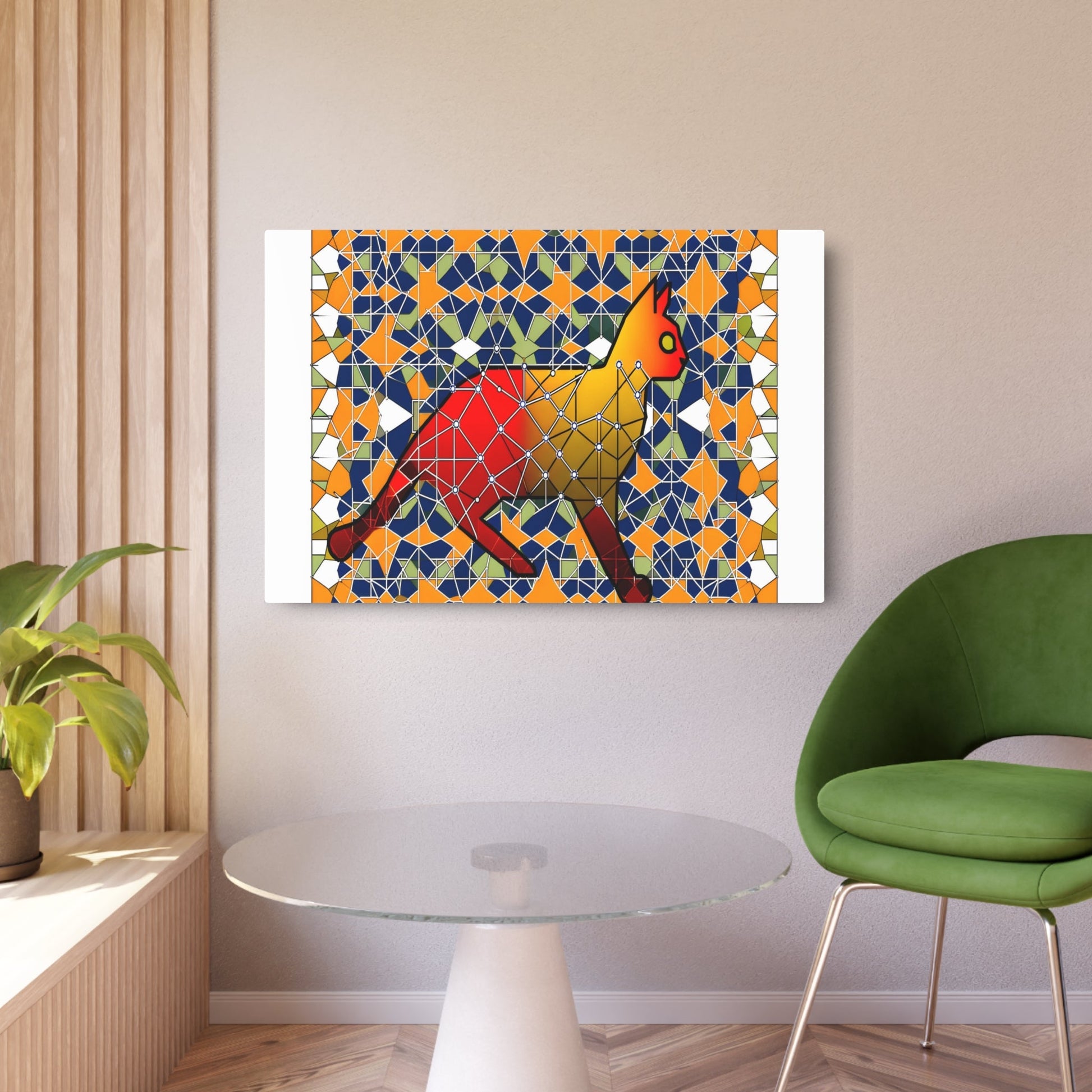 Metal Poster Art | "Islamic Geometric Patterns Art: Seamless Blend of Feline Motif in Non-Western Global Style" - Metal Poster Art 36″ x 24″ (Horizontal) 0.12''