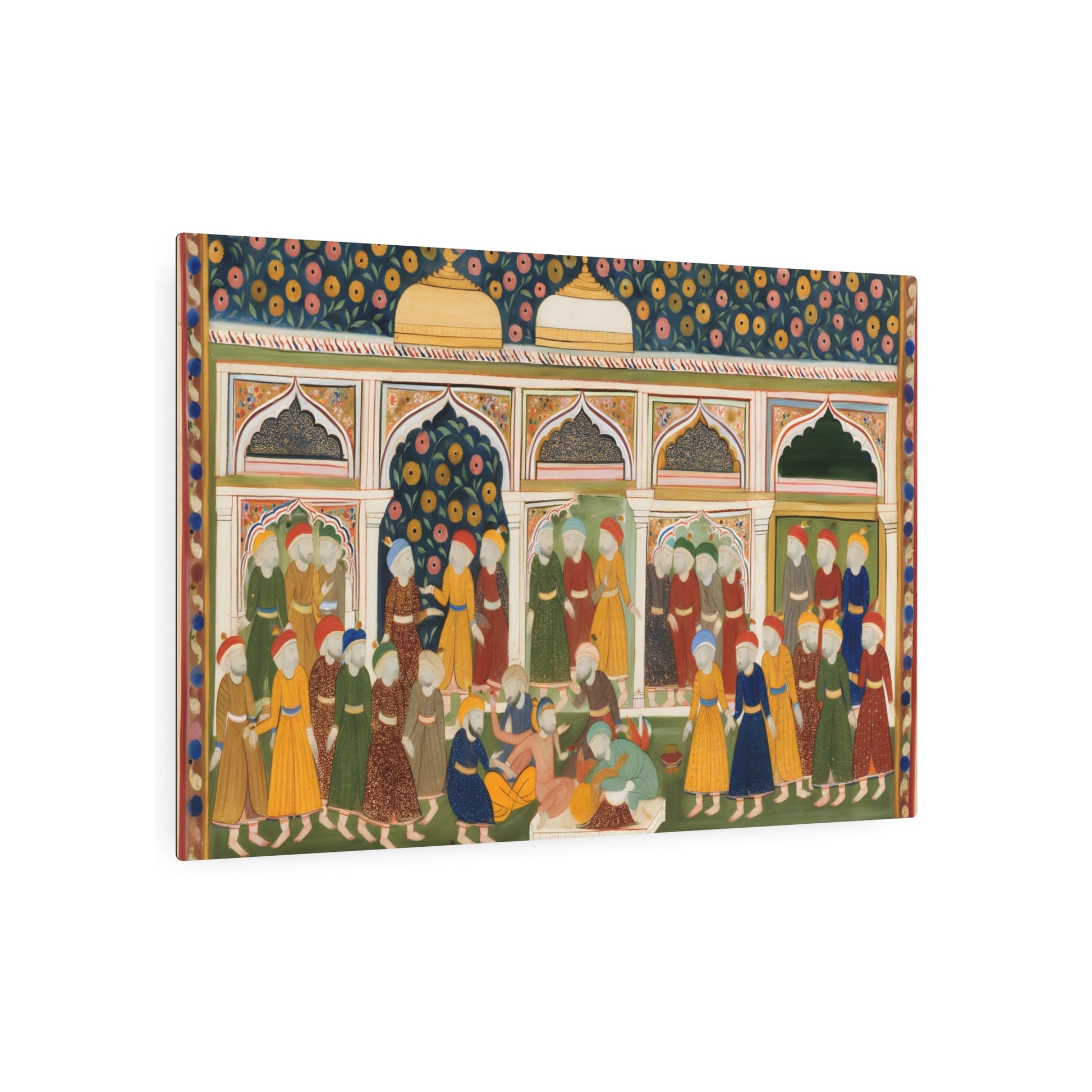 Metal Poster Art | "Sophisticated South Asian Mughal Miniature Painting: Rich Cultural Symbolism and Detailed Figures in Vivid Colors - Non-Western & Global - Metal Poster Art 36″ x 24″ (Horizontal) 0.12''