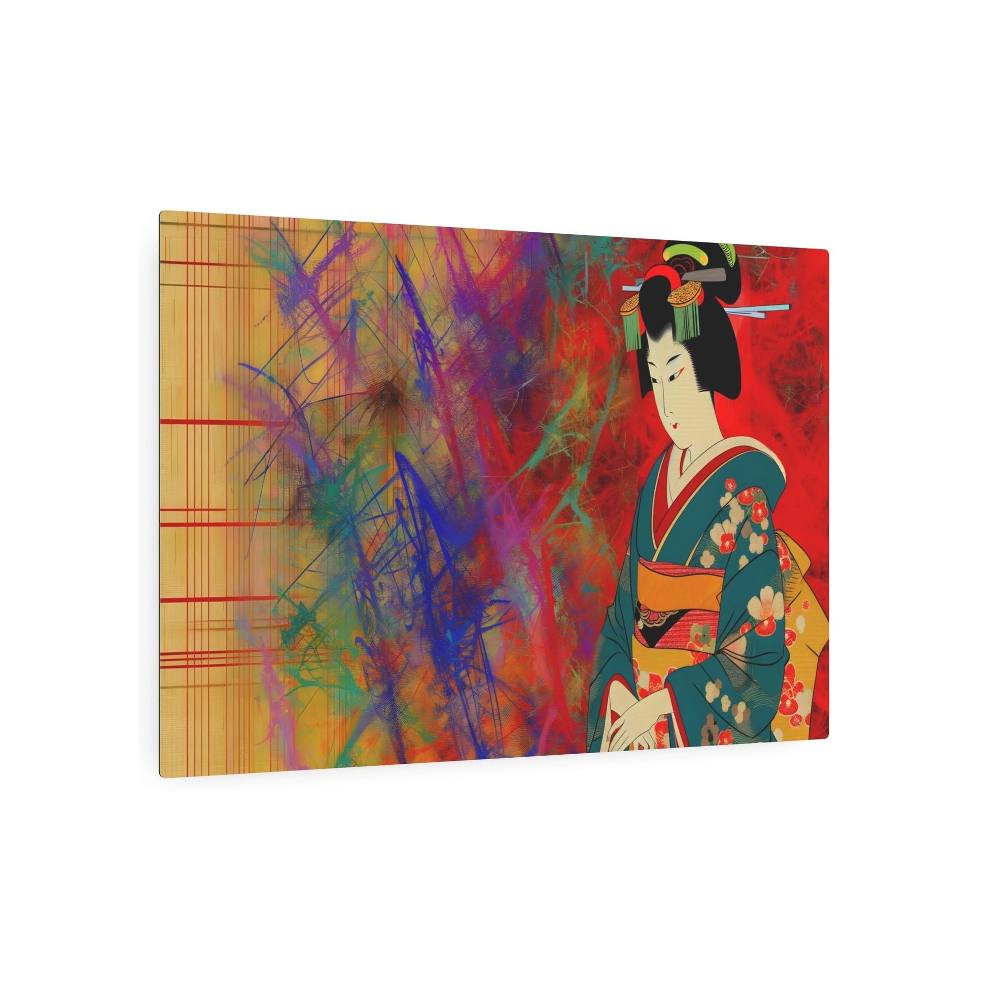 Metal Poster Art | "Modern Ukiyo-e Fusion: Blend of Traditional Japanese Woodblock Prints Art and Contemporary Style - Asian Art Styles Collection" - Metal Poster Art 36″ x 24″ (Horizontal) 0.12''