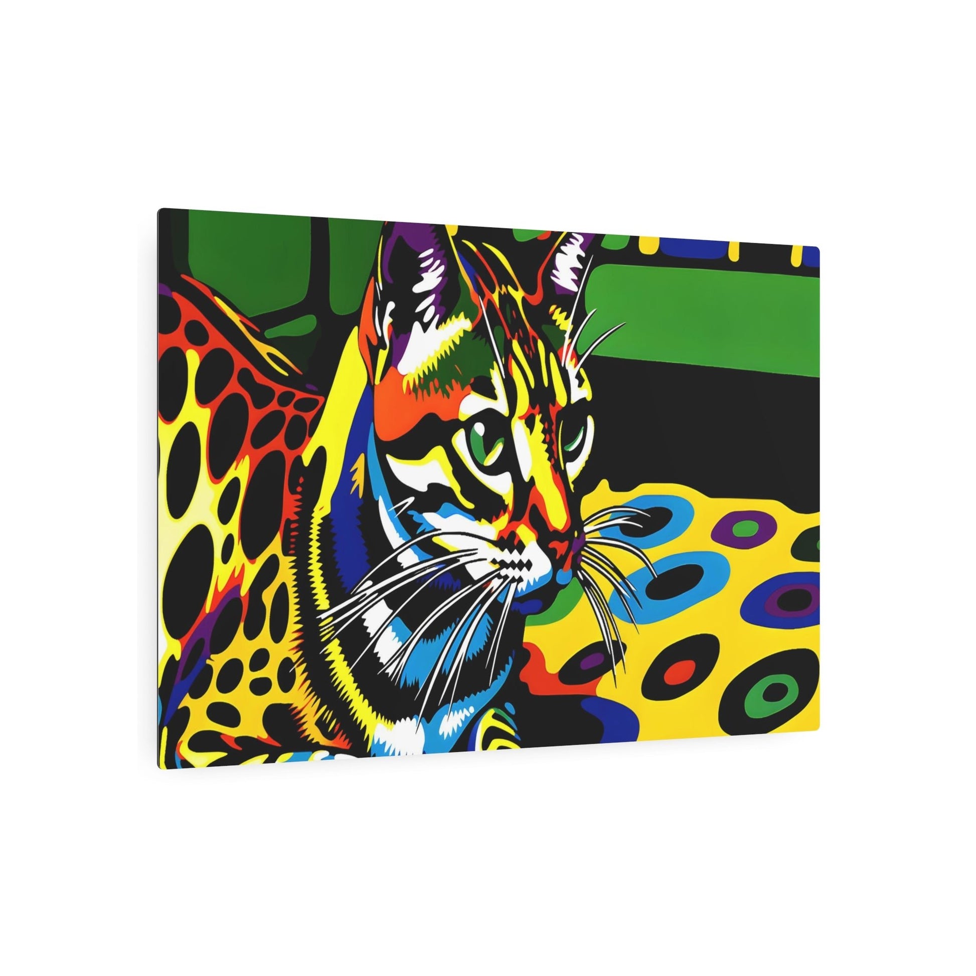 Metal Poster Art | "Vibrant Pop Art-Inspired Colorful Cat Print - Modern & Contemporary Styles, Andy Warhol Influence" - Metal Poster Art 36″ x 24″ (Horizontal) 0.12''