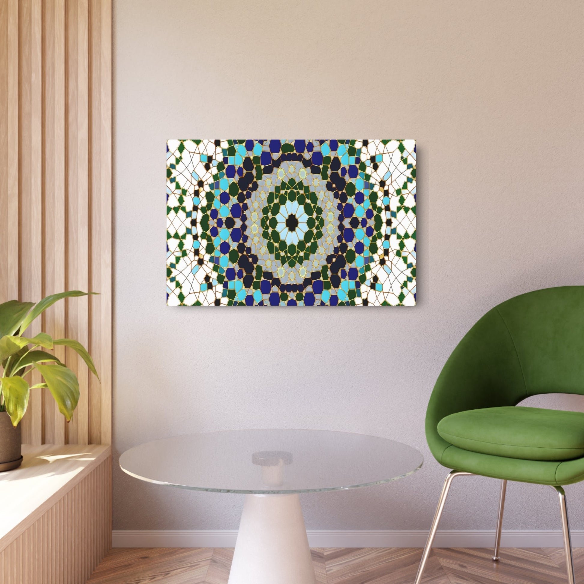 Metal Poster Art | "Islamic Art: Harmonious Geometric Pattern with Floral Motifs in Traditional Islamic Colors - Non-Western & Global Styles" - Metal Poster Art 36″ x 24″ (Horizontal) 0.12''